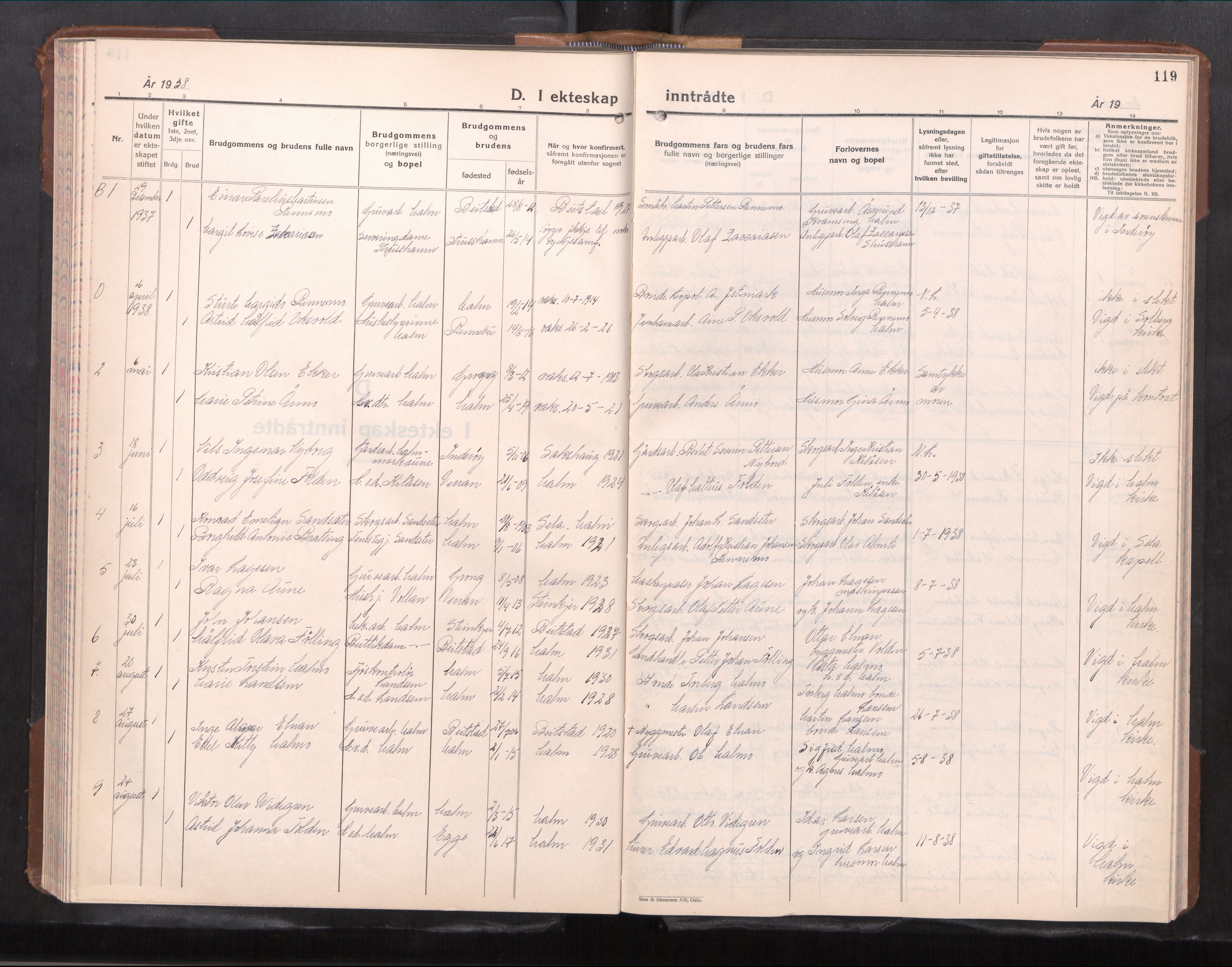Ministerialprotokoller, klokkerbøker og fødselsregistre - Nord-Trøndelag, AV/SAT-A-1458/745/L0435: Klokkerbok nr. 745---, 1938-1952, s. 119