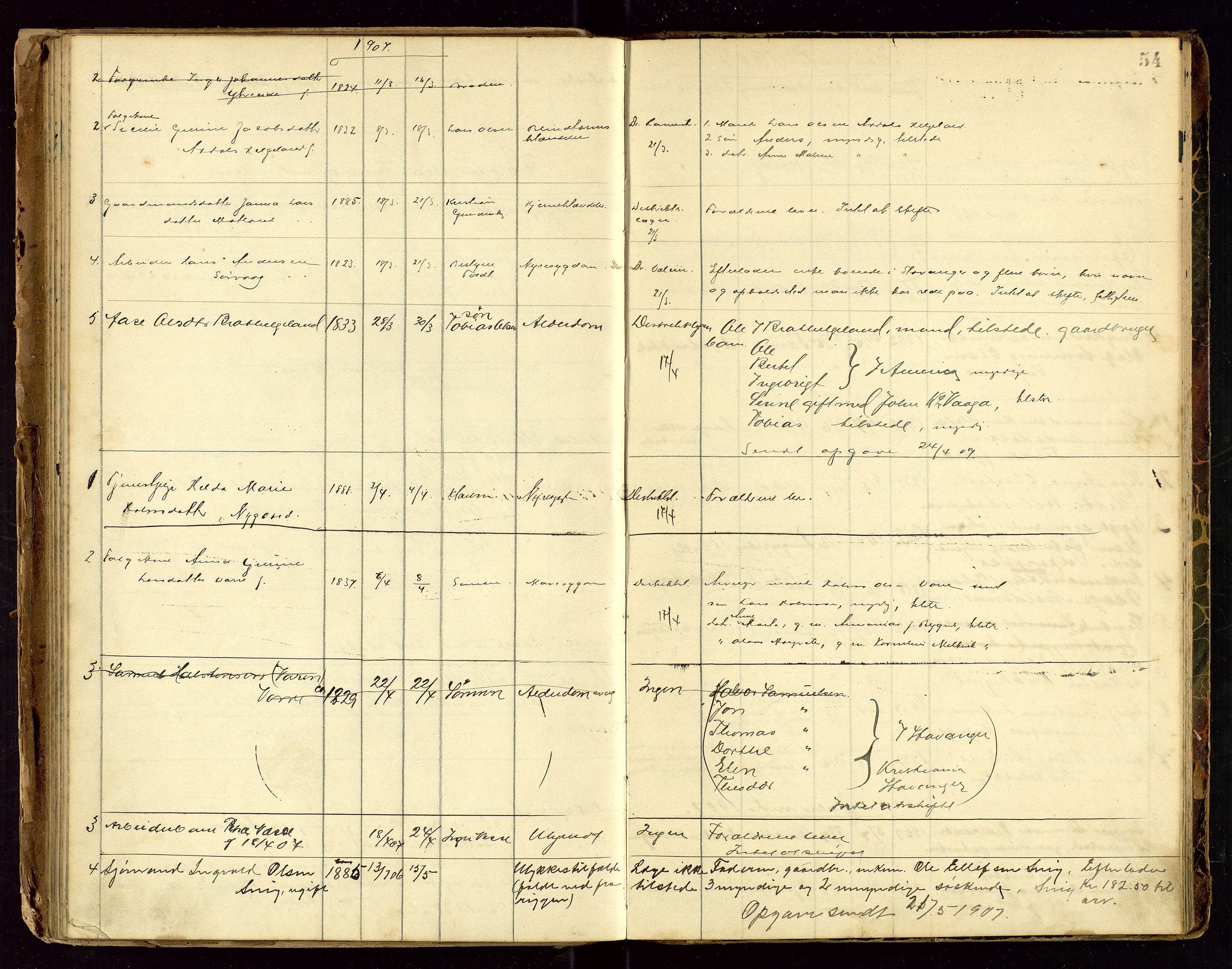 Avaldsnes lensmannskontor, AV/SAST-A-100286/Gga/L0001: Dødsfallsprotokoll for Avaldsnes prestegjeld og Kopervik sokn, 1897-1916, s. 54