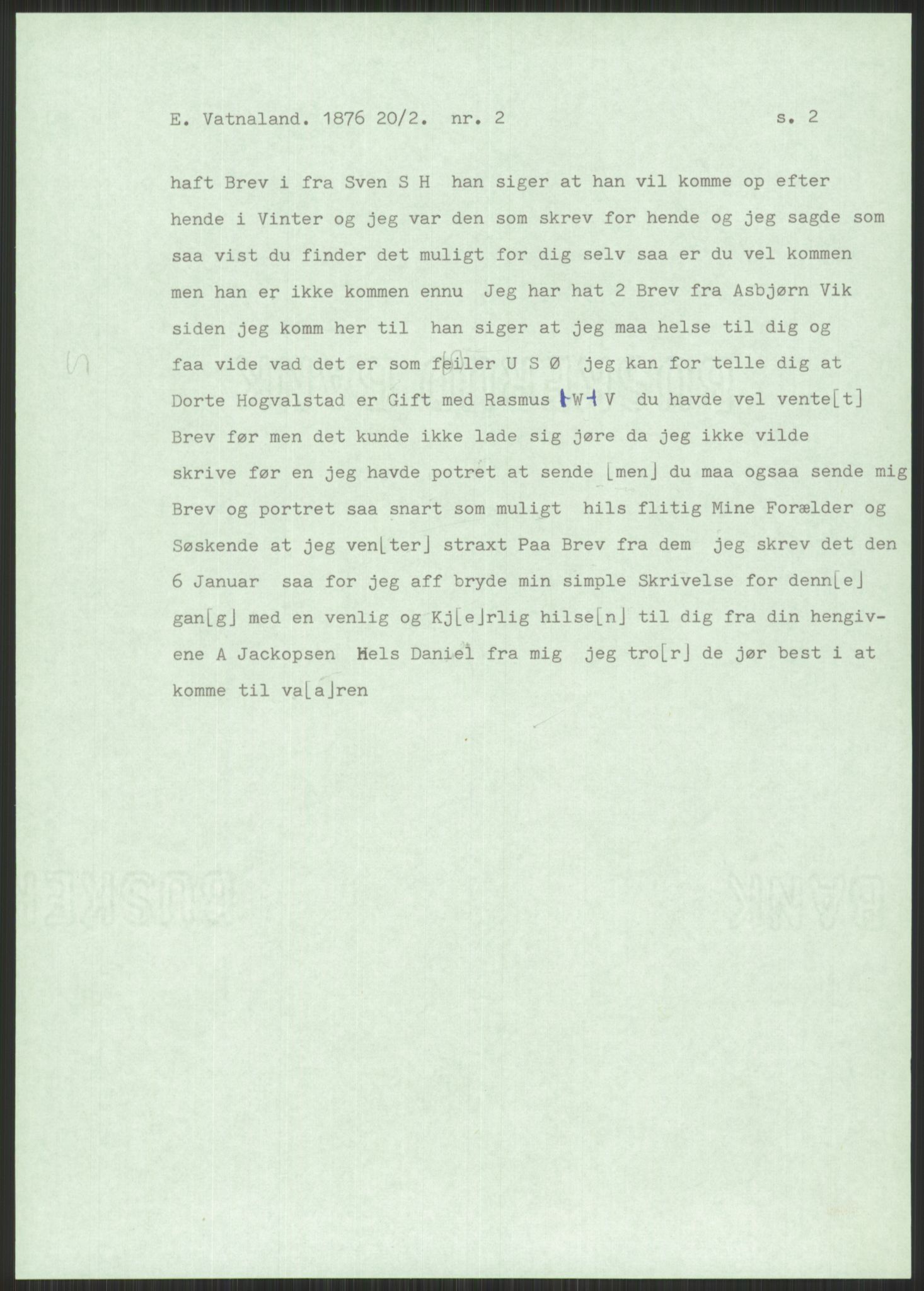 Samlinger til kildeutgivelse, Amerikabrevene, AV/RA-EA-4057/F/L0030: Innlån fra Rogaland: Vatnaland - Øverland, 1838-1914, s. 13