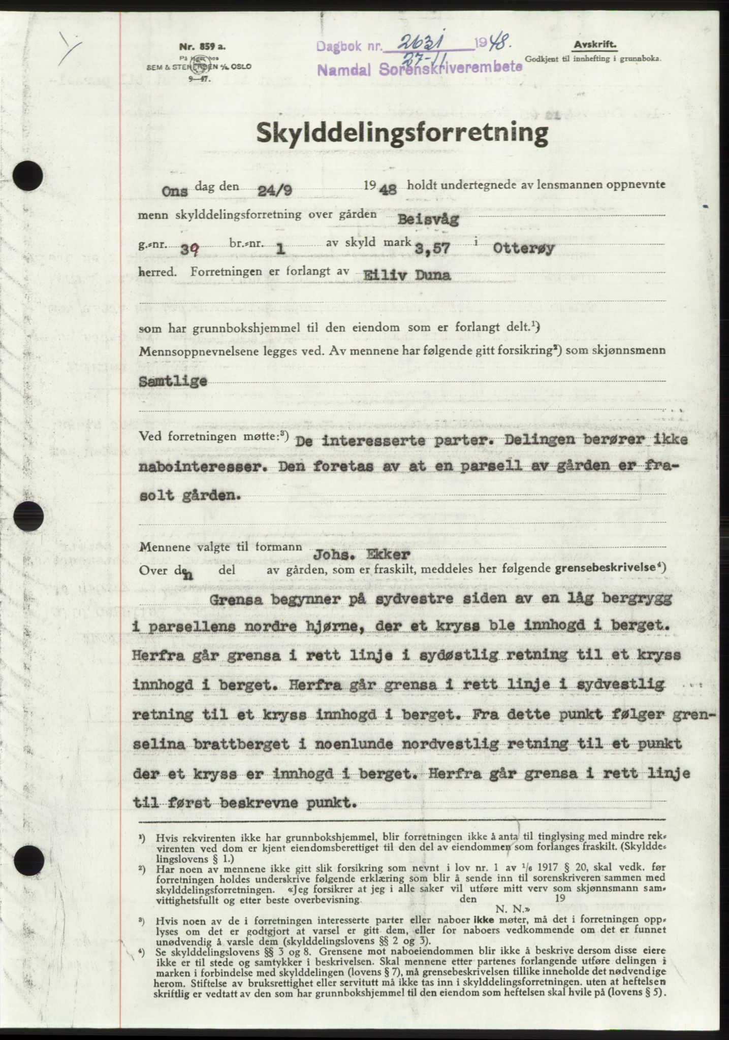 Namdal sorenskriveri, SAT/A-4133/1/2/2C: Pantebok nr. -, 1948-1948, Dagboknr: 2631/1948
