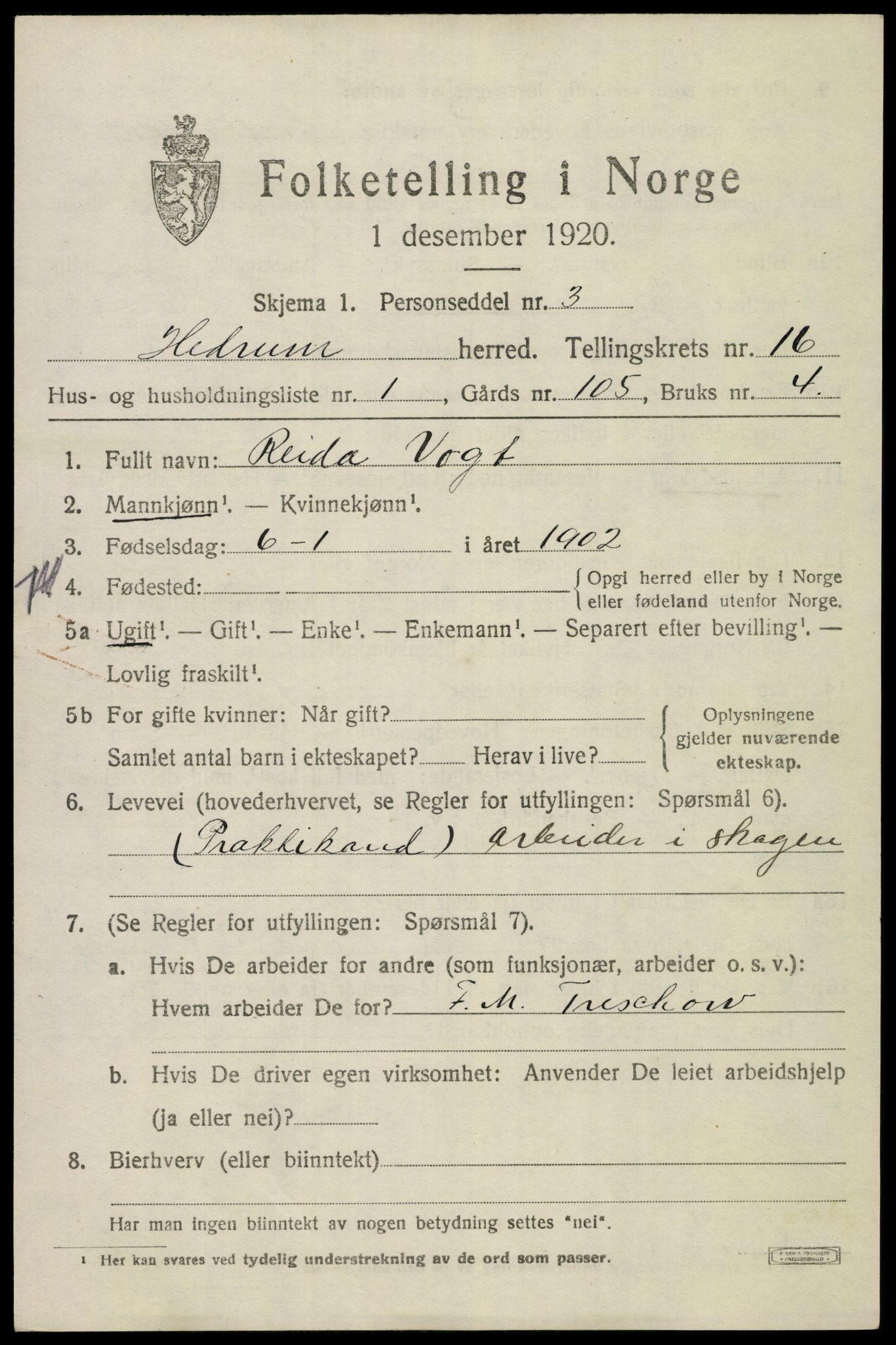 SAKO, Folketelling 1920 for 0727 Hedrum herred, 1920, s. 10269