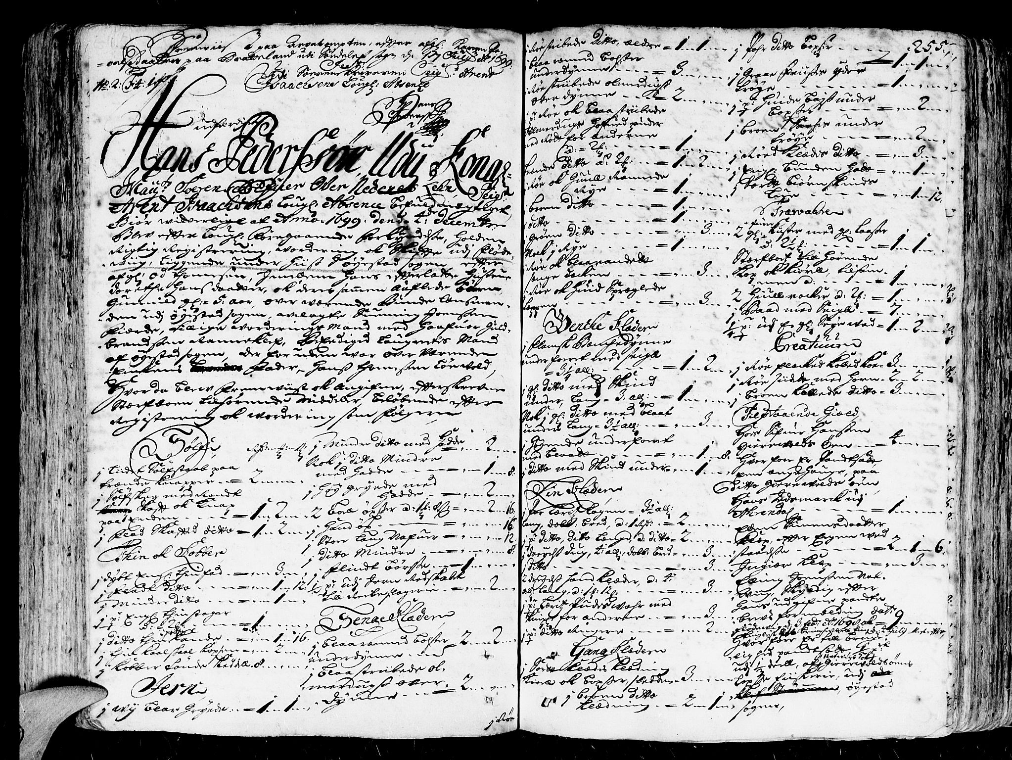 Nedenes sorenskriveri før 1824, SAK/1221-0007/H/Hc/L0002: Skifteprotokoll med register nr 2, 1698-1701, s. 254b-255a