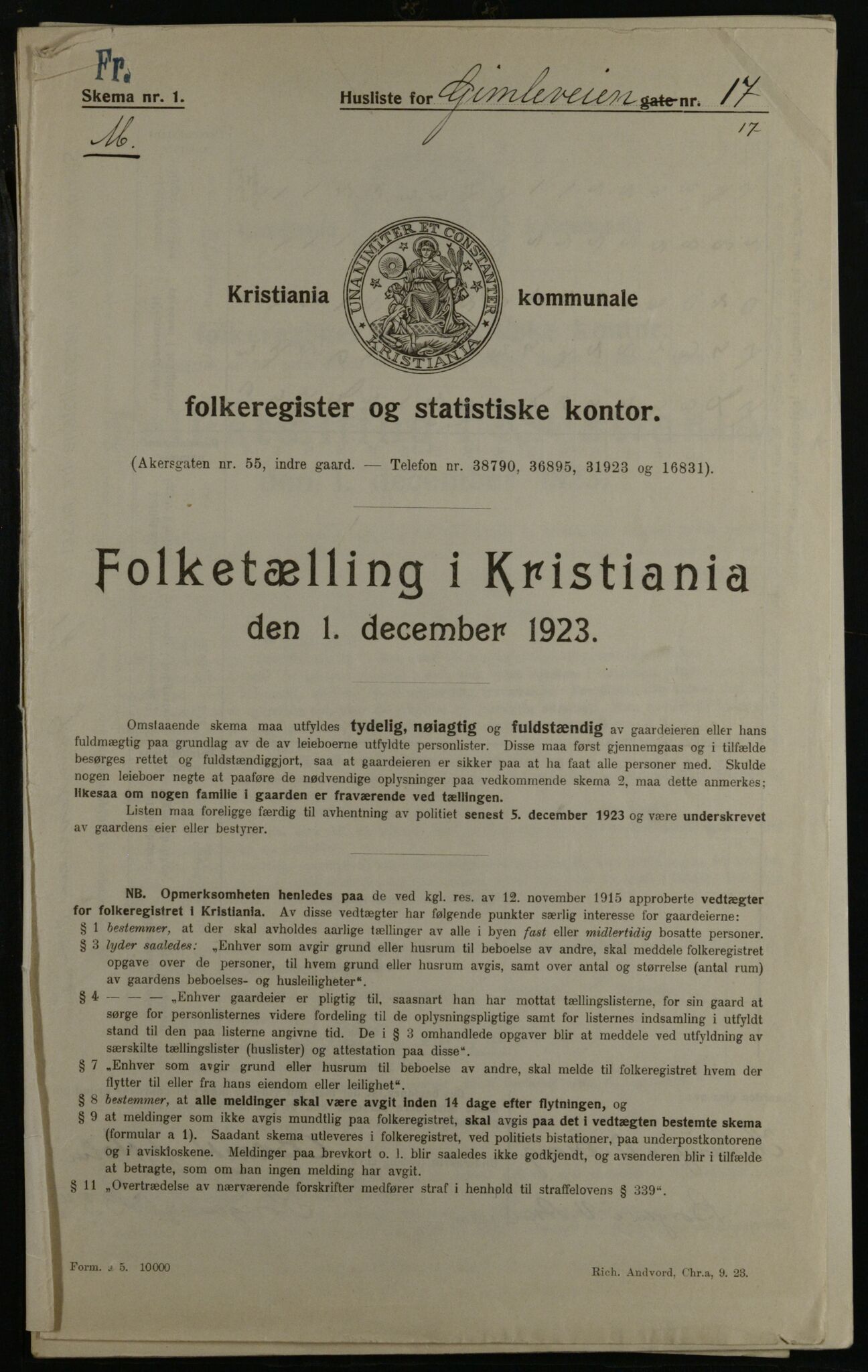 OBA, Kommunal folketelling 1.12.1923 for Kristiania, 1923, s. 33025