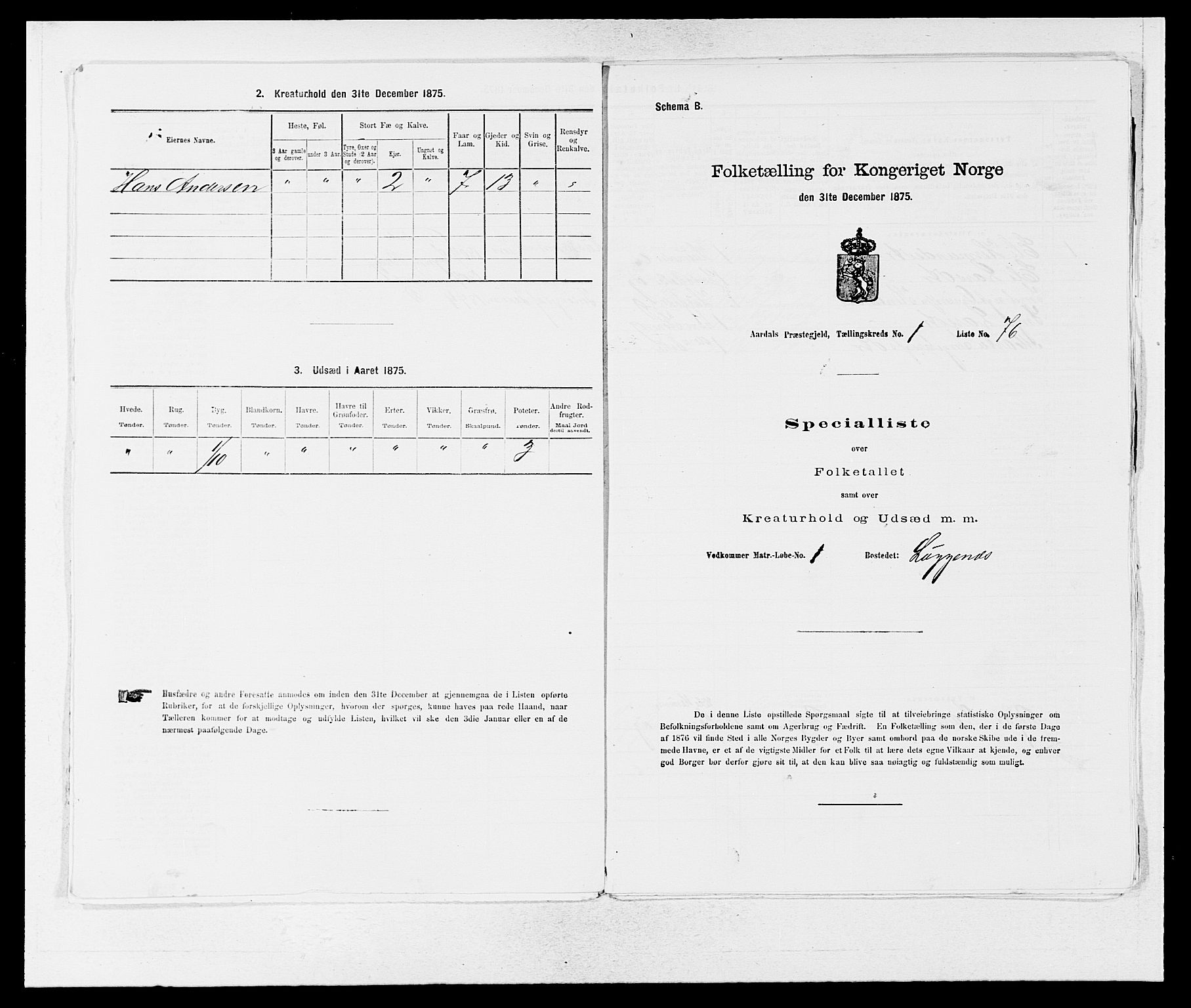 SAB, Folketelling 1875 for 1424P Årdal prestegjeld, 1875, s. 164