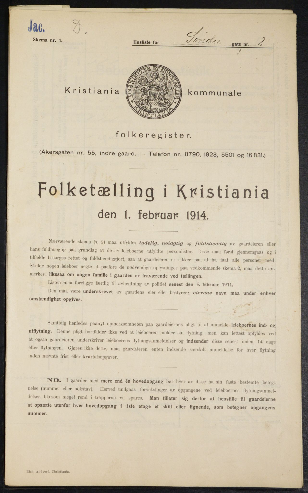 OBA, Kommunal folketelling 1.2.1914 for Kristiania, 1914, s. 107010
