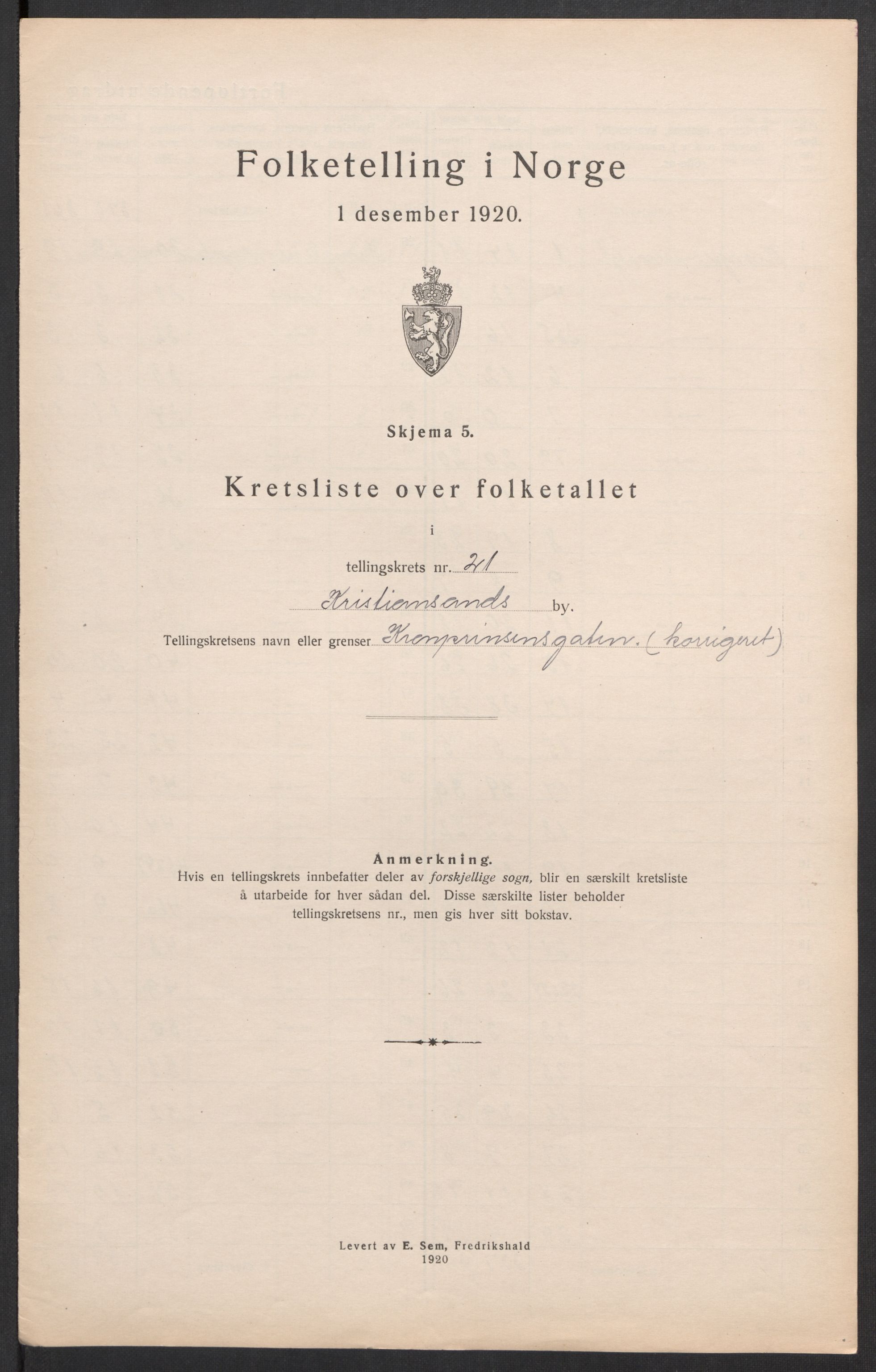SAK, Folketelling 1920 for 1001 Kristiansand kjøpstad, 1920, s. 149