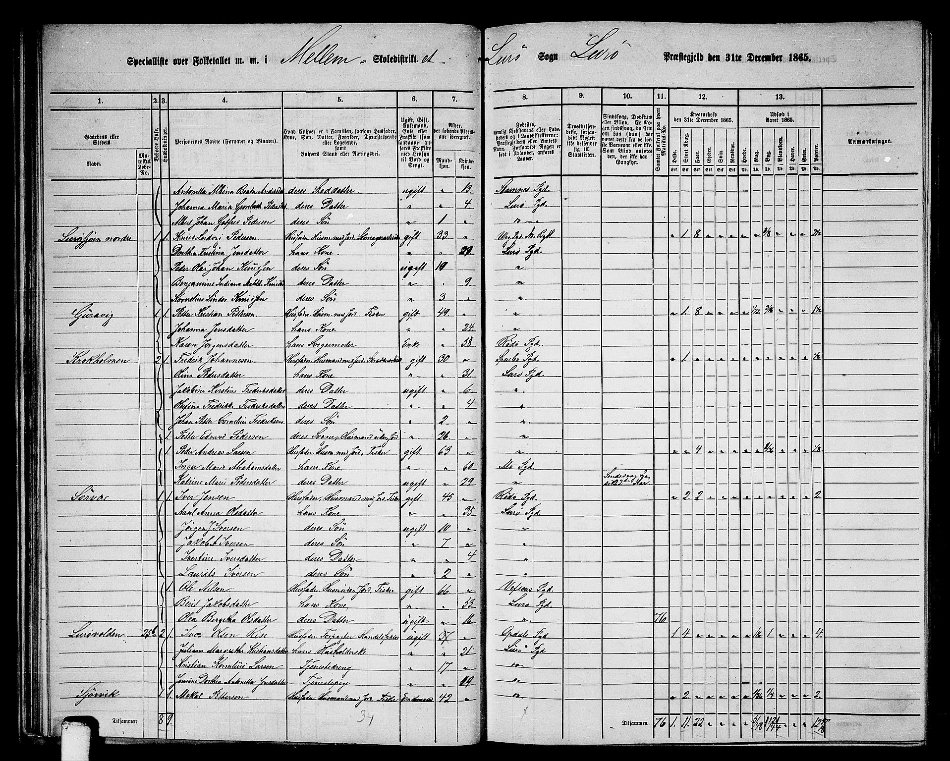 RA, Folketelling 1865 for 1834P Lurøy prestegjeld, 1865, s. 36