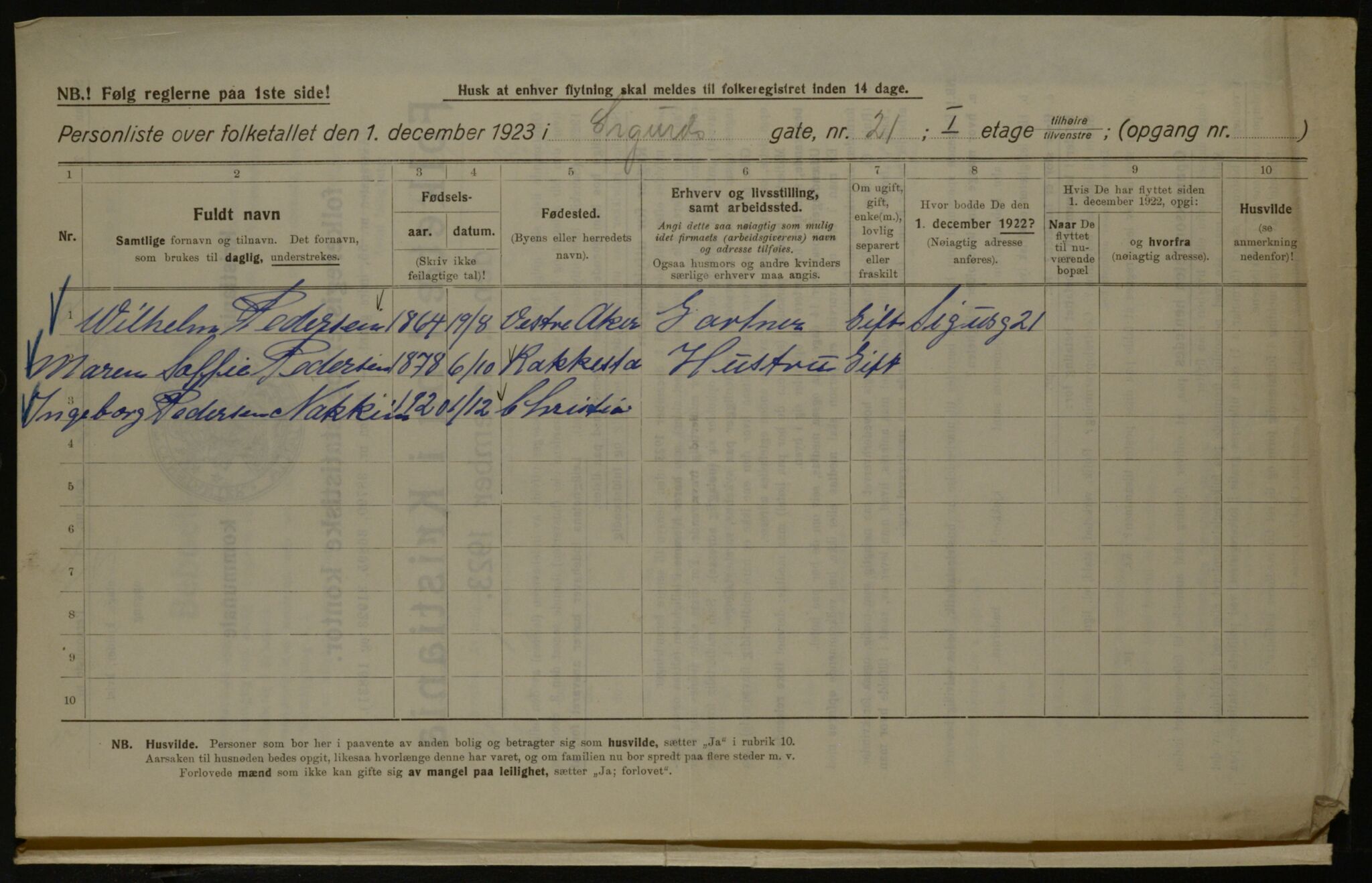 OBA, Kommunal folketelling 1.12.1923 for Kristiania, 1923, s. 105336