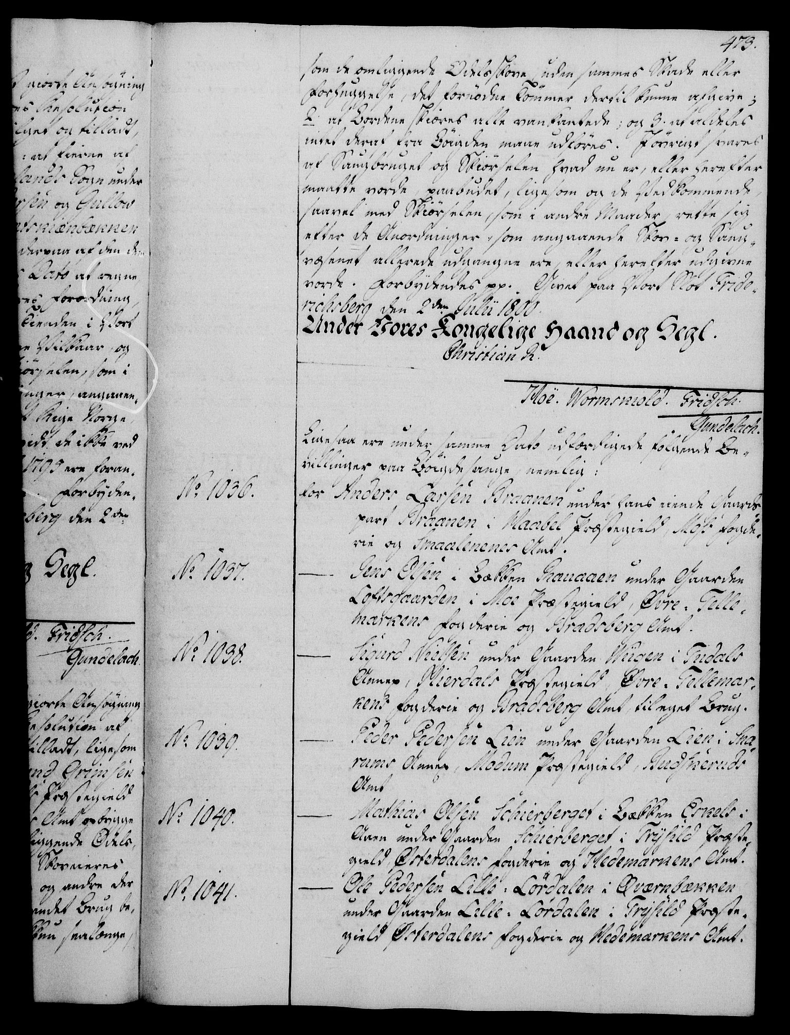 Rentekammeret, Kammerkanselliet, AV/RA-EA-3111/G/Gg/Gga/L0016: Norsk ekspedisjonsprotokoll med register (merket RK 53.16), 1794-1800, s. 473