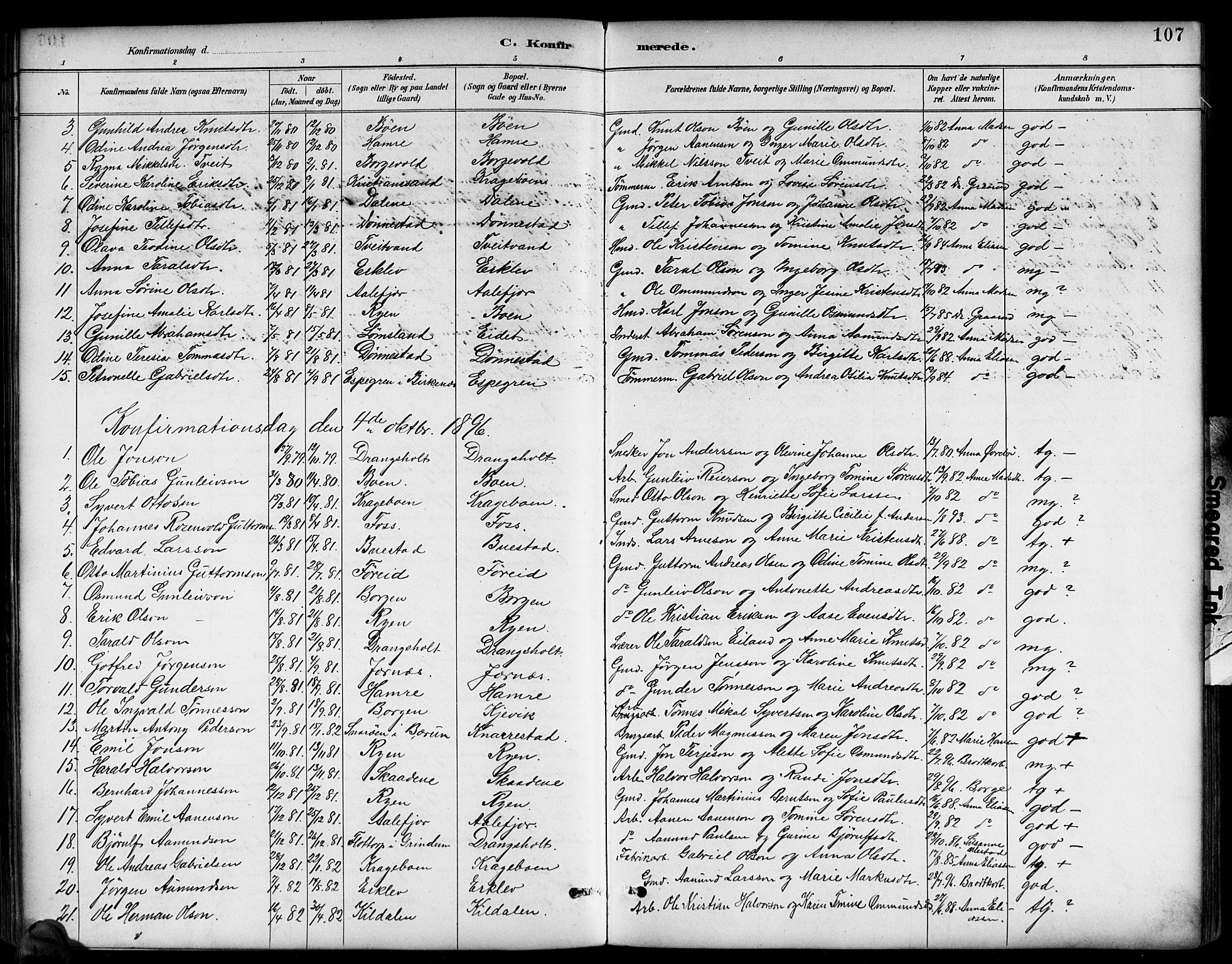 Tveit sokneprestkontor, AV/SAK-1111-0043/F/Fb/L0004: Klokkerbok nr. B 4, 1887-1914, s. 107