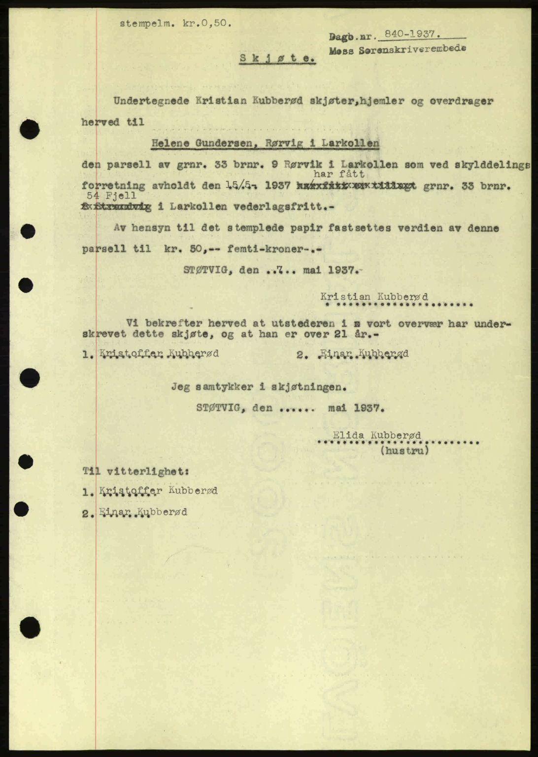 Moss sorenskriveri, SAO/A-10168: Pantebok nr. A2, 1936-1937, Dagboknr: 840/1937