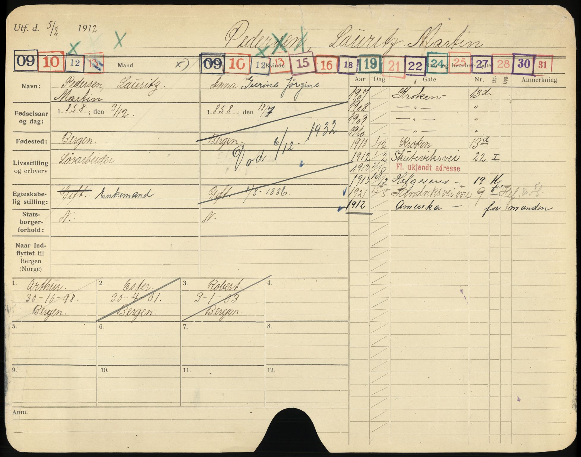 Bergen folkeregister, AV/SAB-A-17201/I/Ia/L0025: Utflyttet 1912 - 1920, Pedersen, L. - Ravnestad, 1912-1920