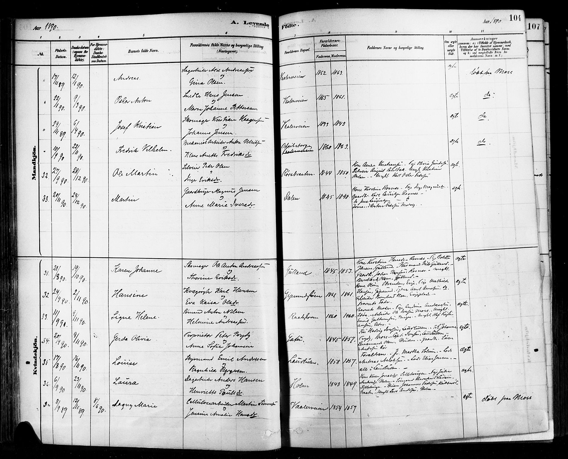 Rygge prestekontor Kirkebøker, AV/SAO-A-10084b/F/Fa/L0007: Ministerialbok nr. 7, 1878-1904, s. 104
