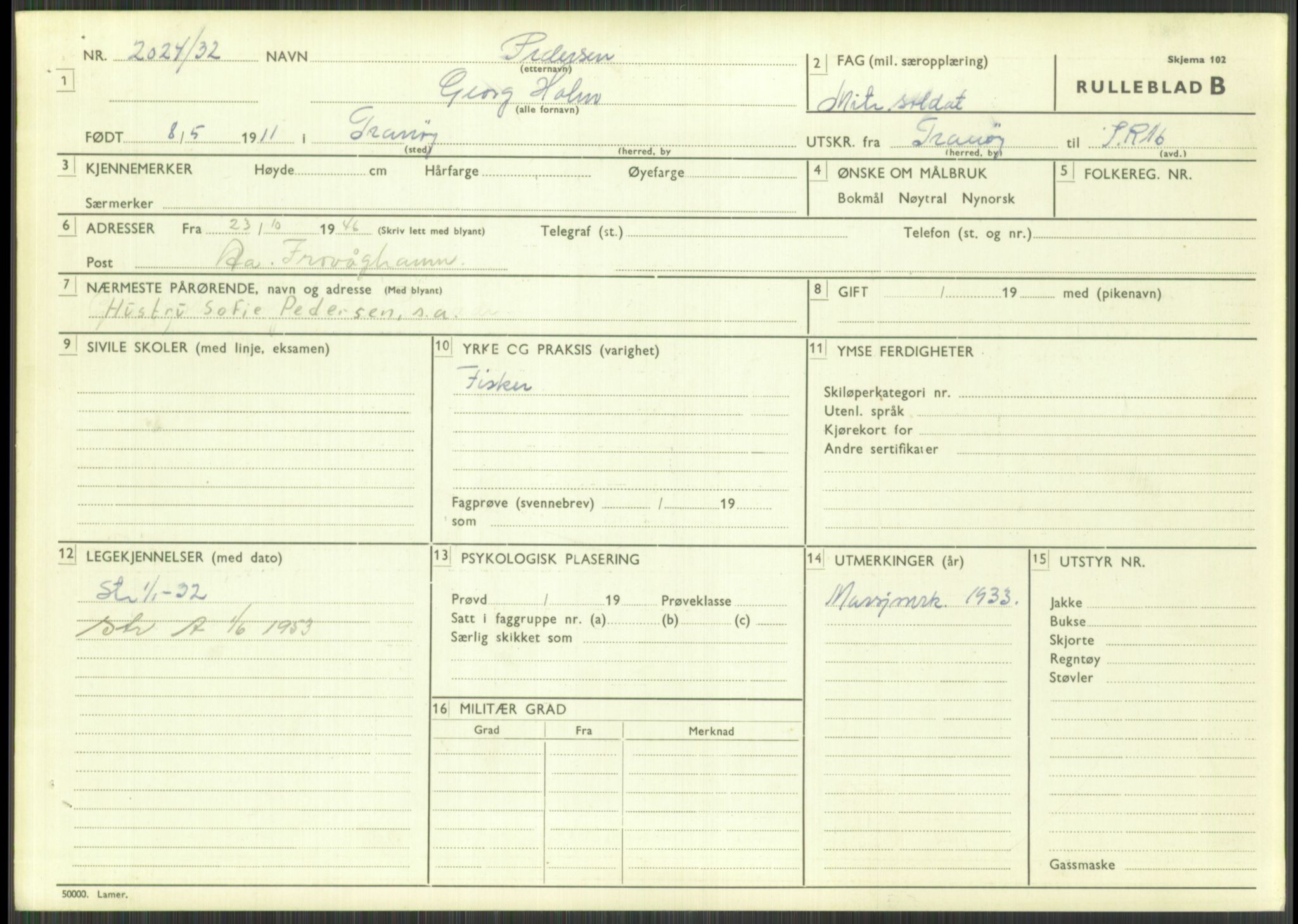 Forsvaret, Troms infanteriregiment nr. 16, AV/RA-RAFA-3146/P/Pa/L0016: Rulleblad for regimentets menige mannskaper, årsklasse 1932, 1932, s. 1293