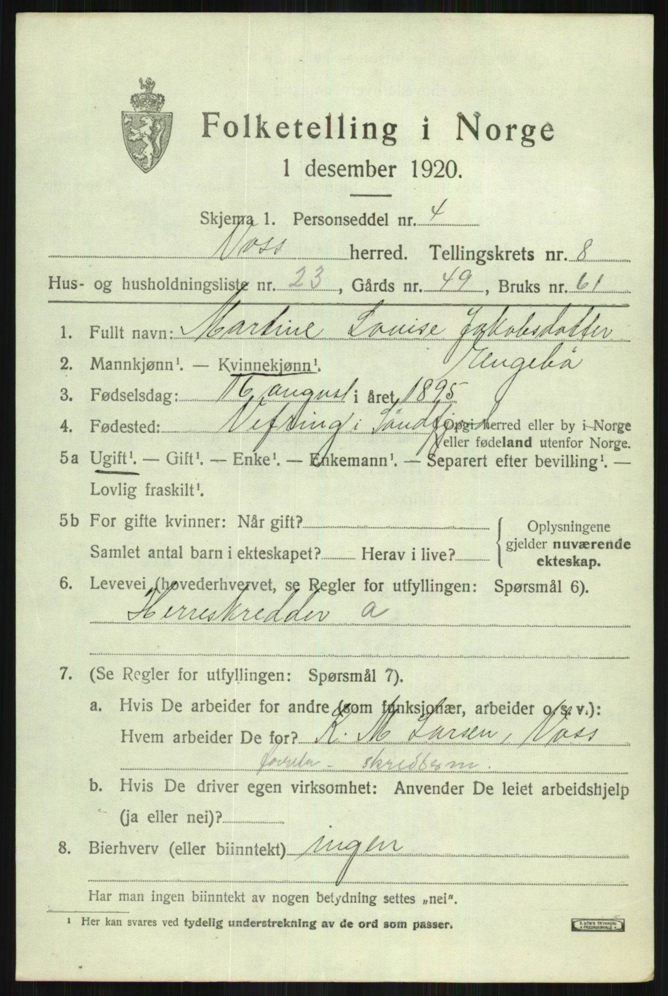 SAB, Folketelling 1920 for 1235 Voss herred, 1920, s. 8053