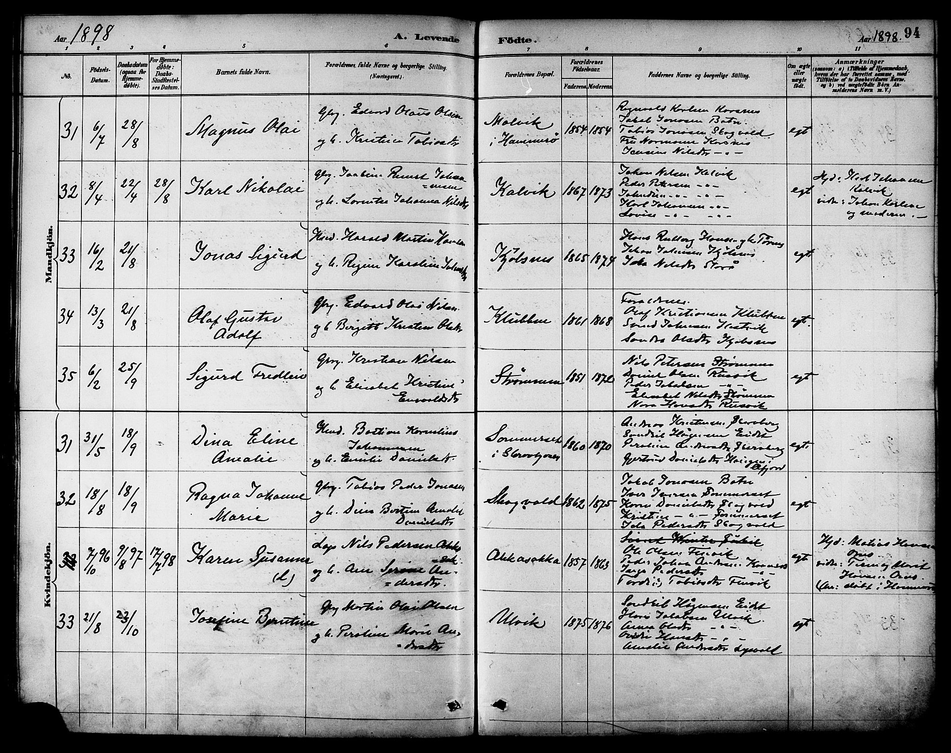 Ministerialprotokoller, klokkerbøker og fødselsregistre - Nordland, AV/SAT-A-1459/861/L0869: Ministerialbok nr. 861A04, 1889-1903, s. 94