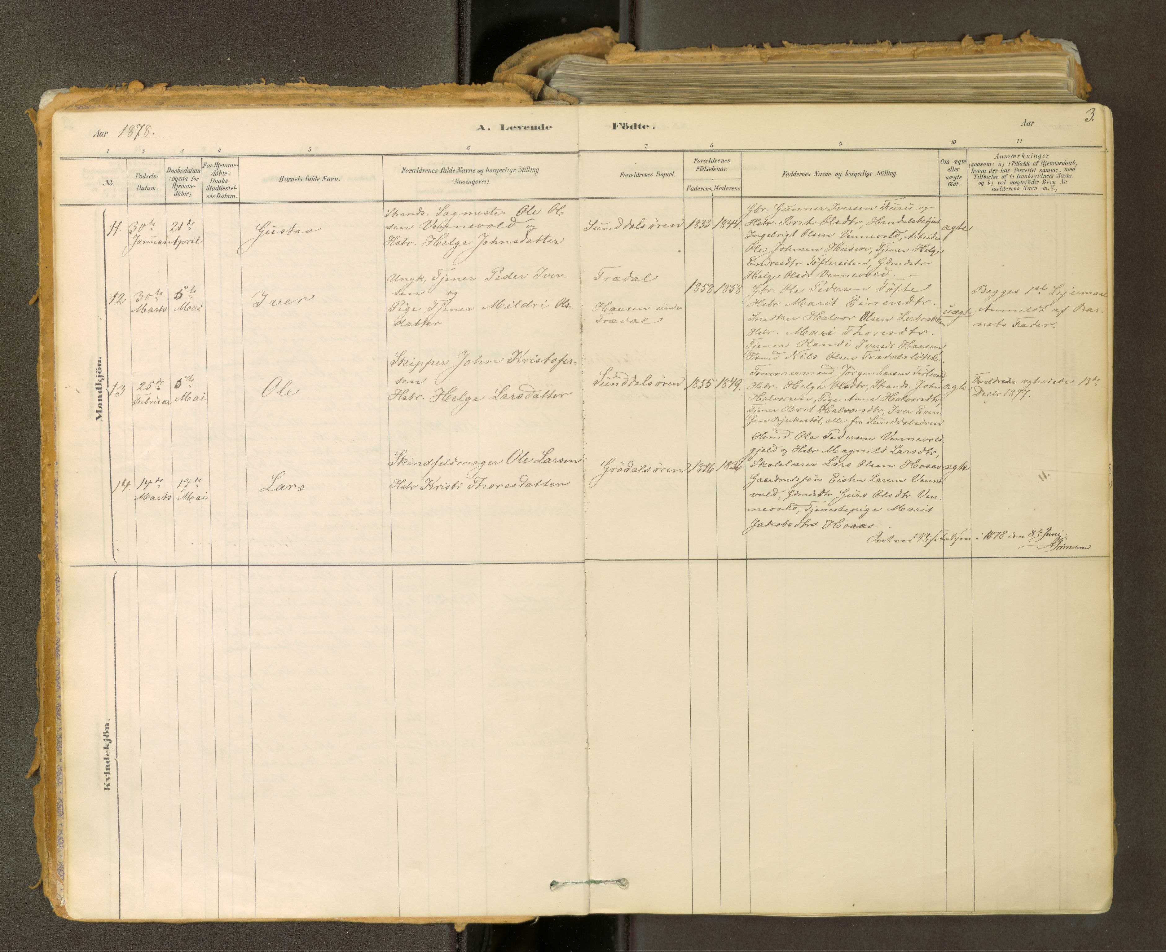 Sunndal sokneprestkontor, AV/SAT-A-1085/1/I/I1/I1a: Ministerialbok nr. 2, 1877-1914, s. 3