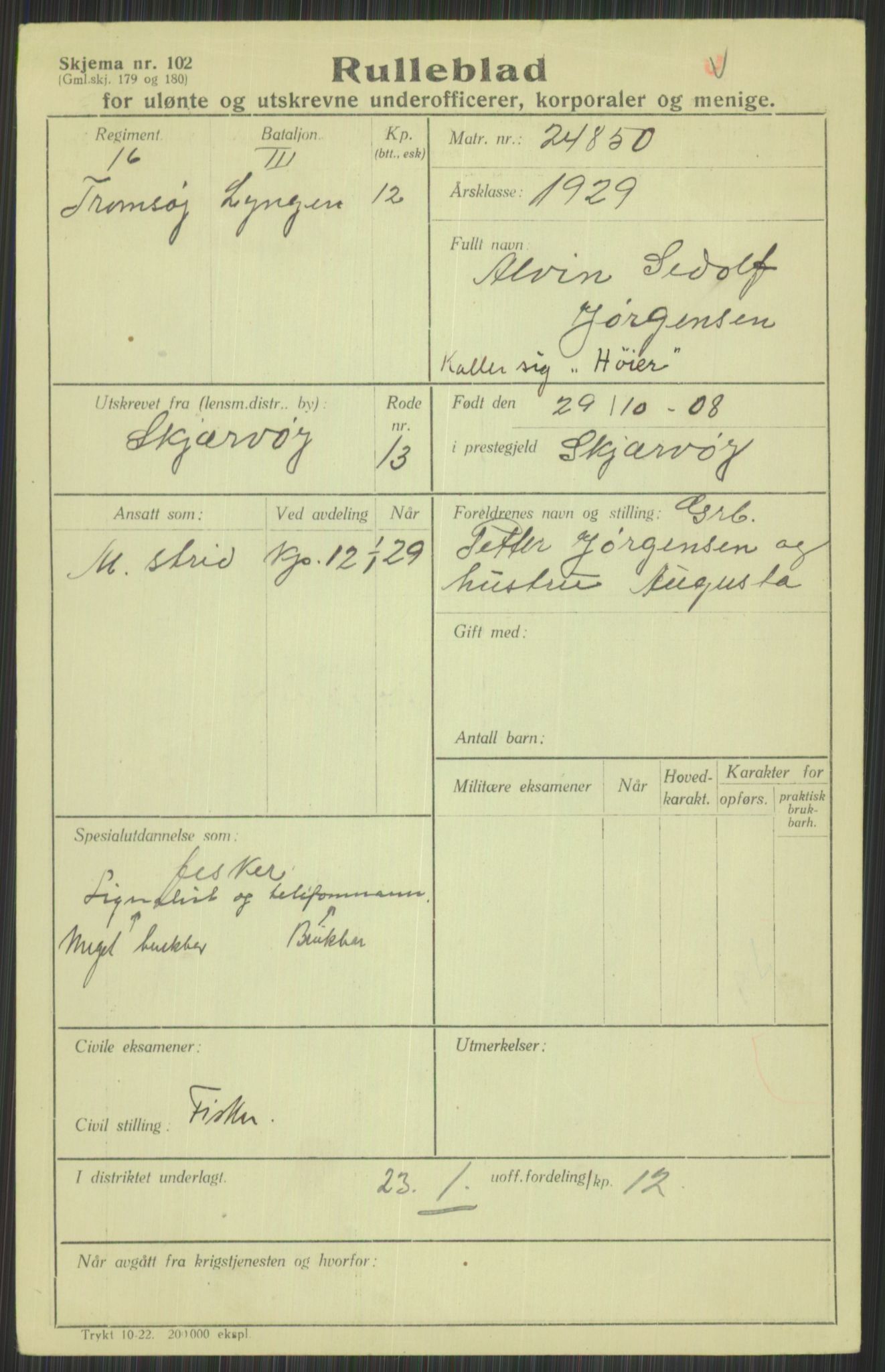 Forsvaret, Troms infanteriregiment nr. 16, AV/RA-RAFA-3146/P/Pa/L0013/0004: Rulleblad / Rulleblad for regimentets menige mannskaper, årsklasse 1929, 1929, s. 611