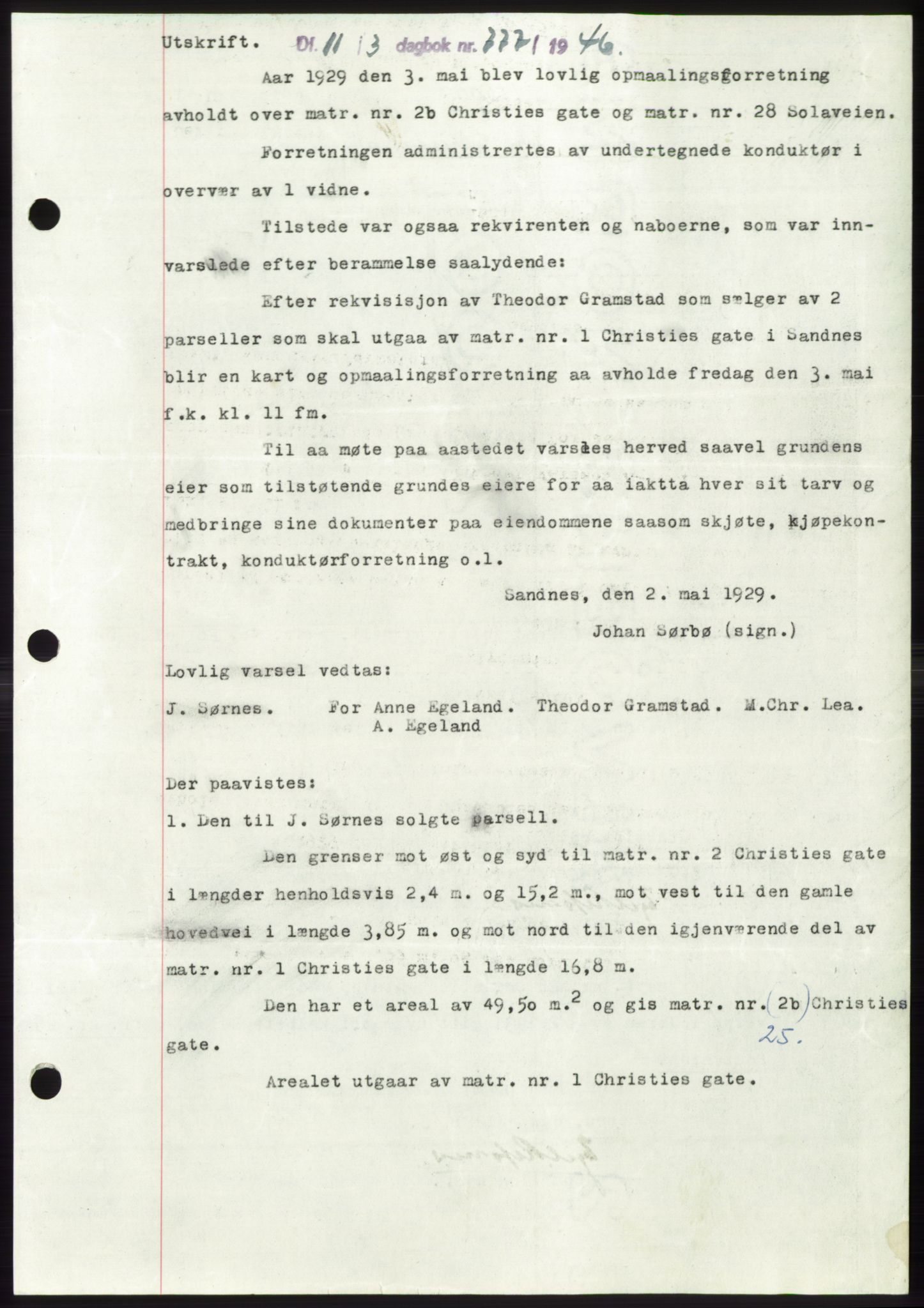 Jæren sorenskriveri, SAST/A-100310/03/G/Gba/L0089: Pantebok, 1946-1946, Dagboknr: 777/1946