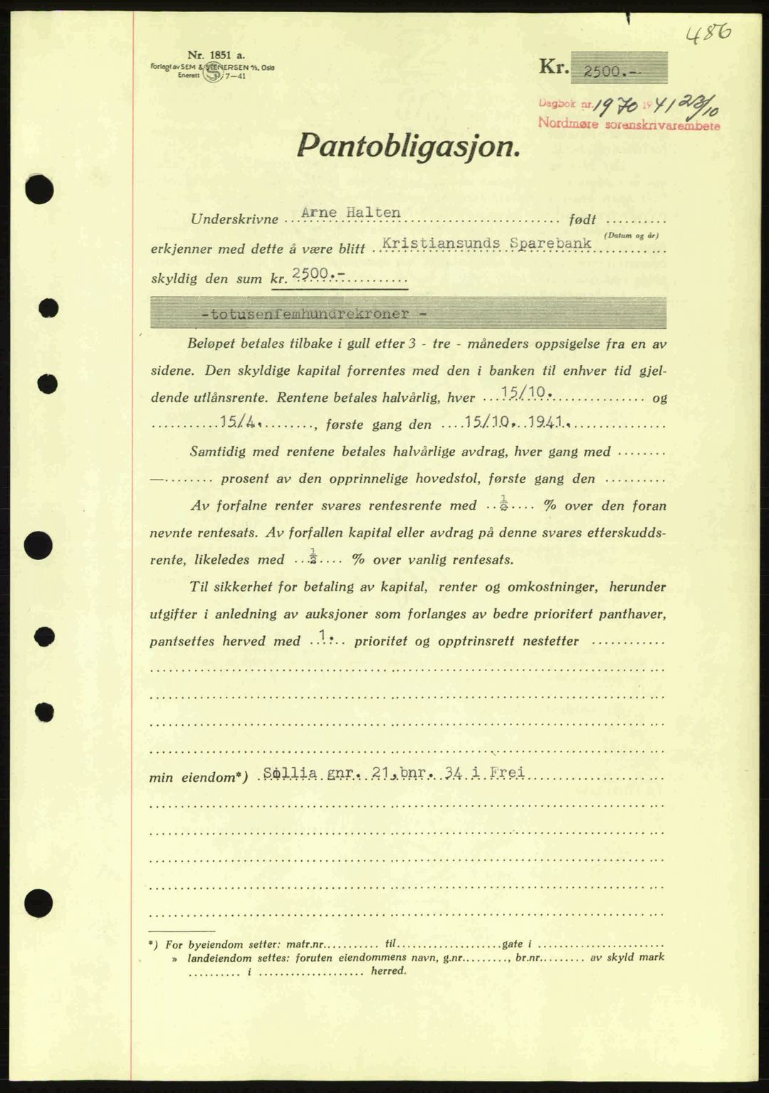 Nordmøre sorenskriveri, AV/SAT-A-4132/1/2/2Ca: Pantebok nr. B88, 1941-1942, Dagboknr: 1970/1941