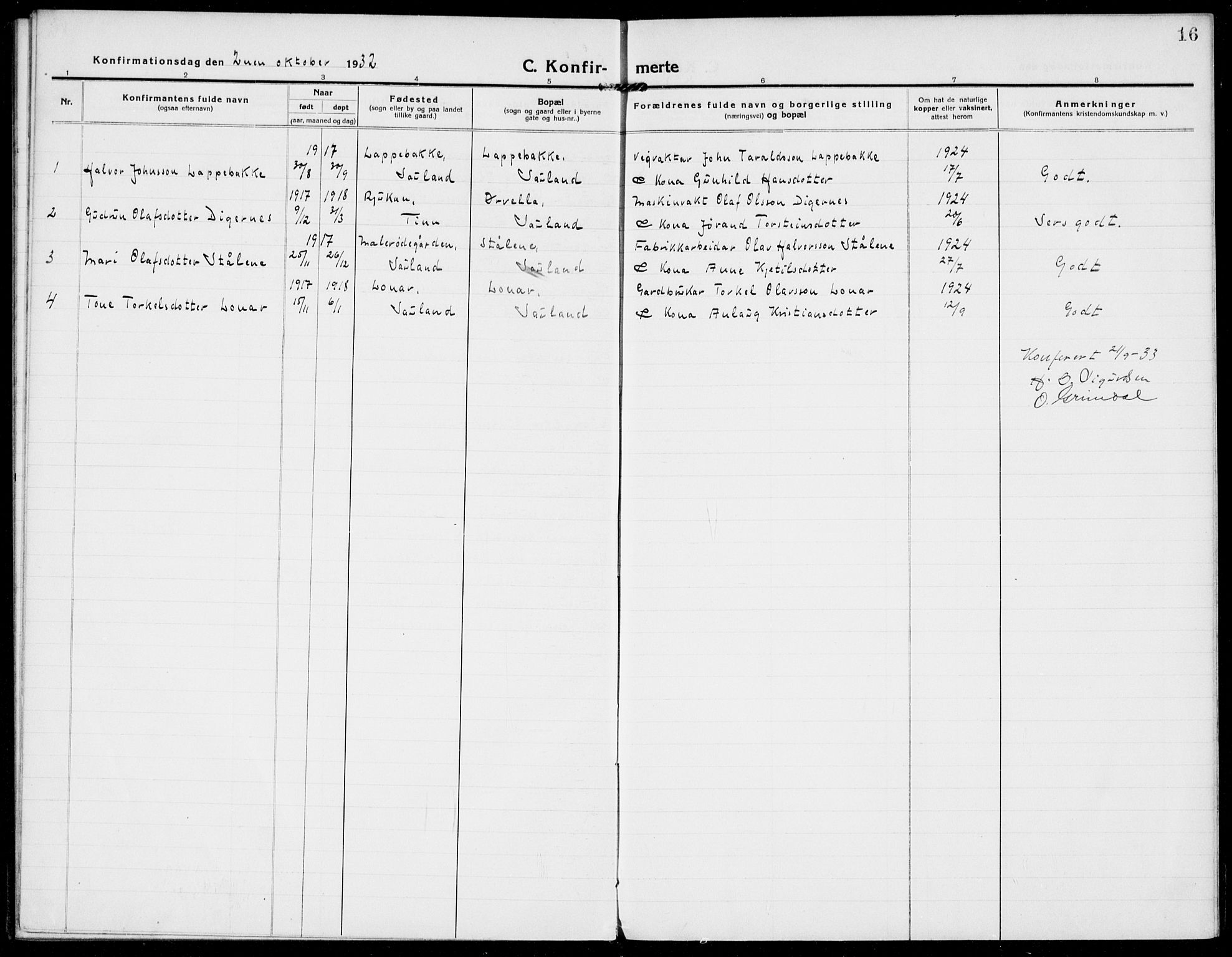 Hjartdal kirkebøker, SAKO/A-270/F/Fb/L0003: Ministerialbok nr. II 3, 1920-1932, s. 16