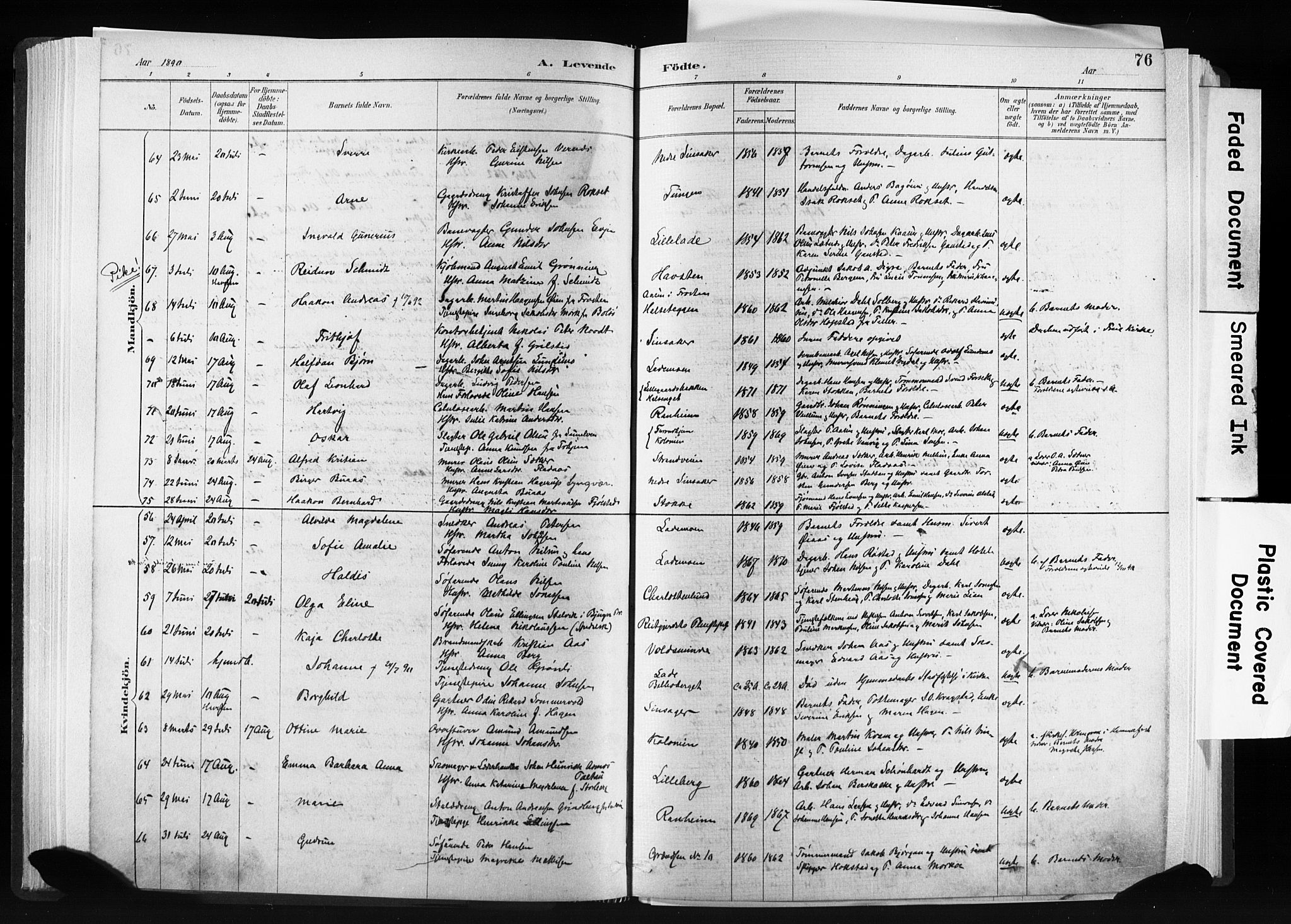 Ministerialprotokoller, klokkerbøker og fødselsregistre - Sør-Trøndelag, SAT/A-1456/606/L0300: Ministerialbok nr. 606A15, 1886-1893, s. 76