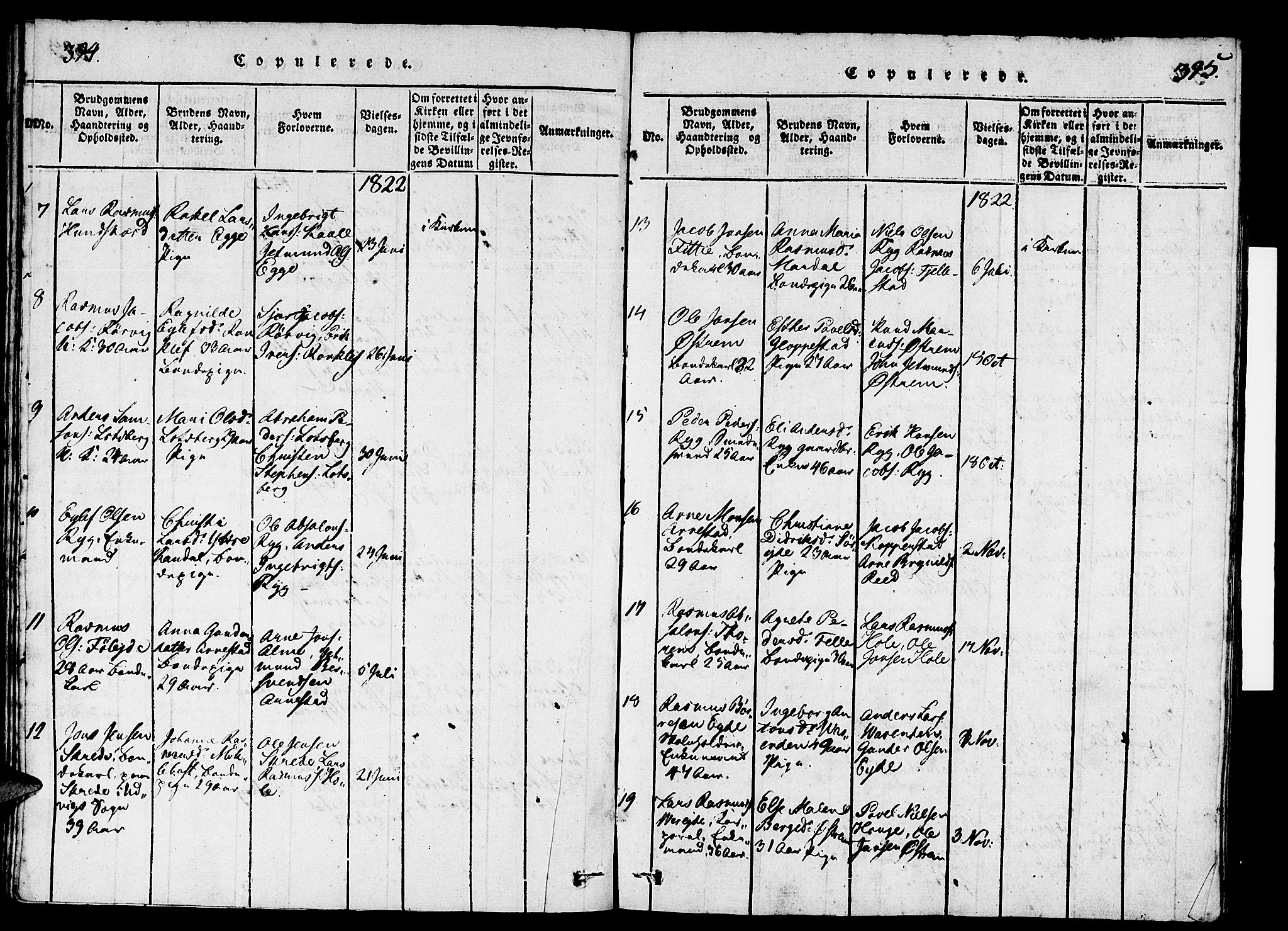 Gloppen sokneprestembete, SAB/A-80101/H/Hab/Haba/L0001: Klokkerbok nr. A 1, 1816-1827, s. 394-395