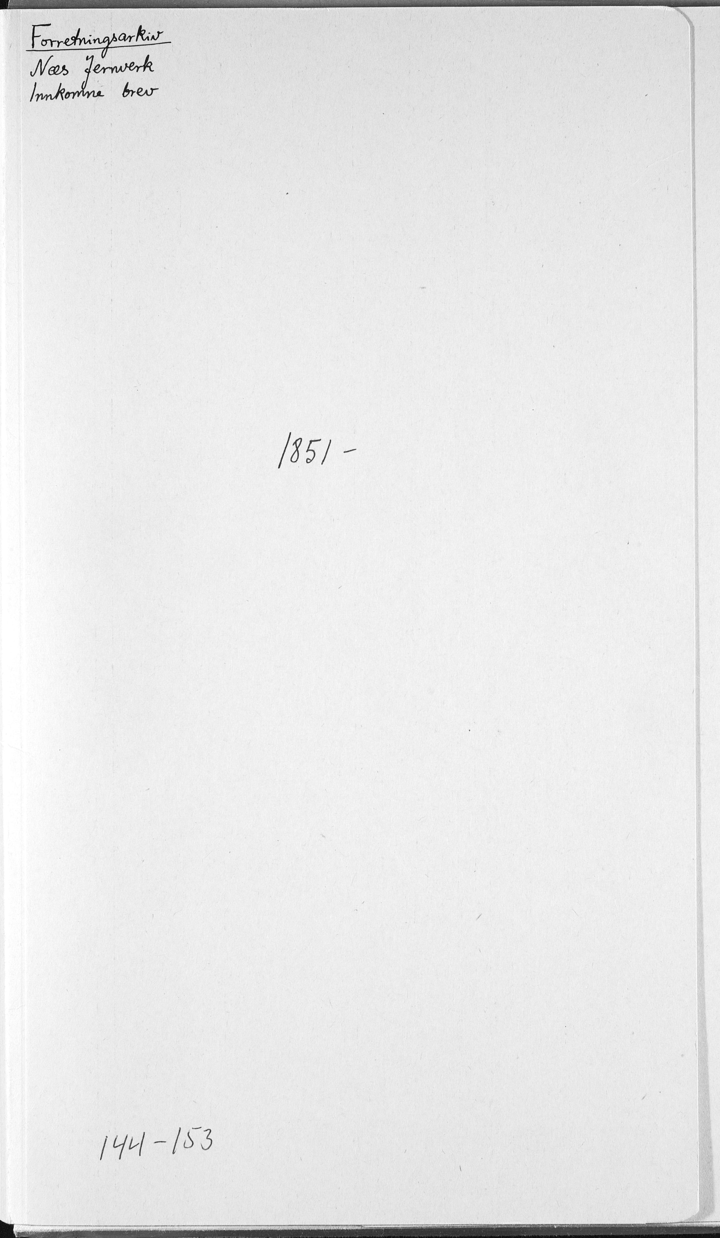 Baaseland Jernverk og Næs Jernverk, NESJ/NJM-001/01/01/L0035: Innkomne brev - arkivkode 144-163, 1851-1870
