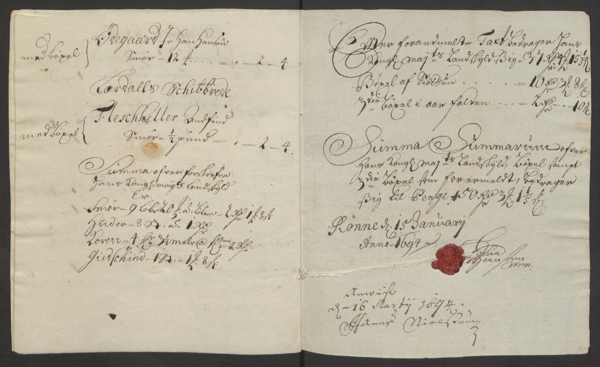 Rentekammeret inntil 1814, Reviderte regnskaper, Fogderegnskap, RA/EA-4092/R52/L3307: Fogderegnskap Sogn, 1693-1694, s. 124