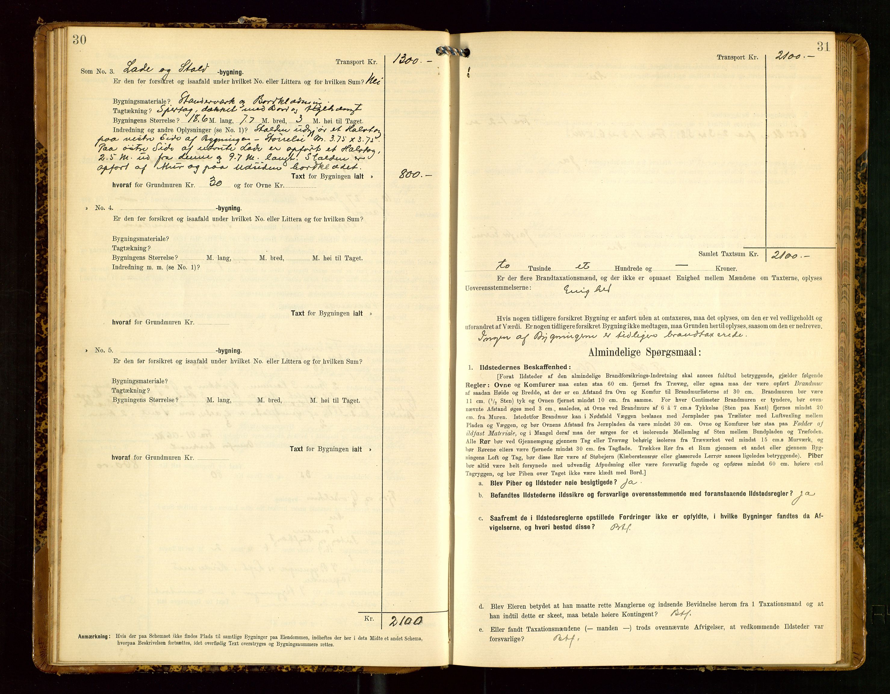 Klepp lensmannskontor, SAST/A-100163/Goc/L0005: "Brandtaxationsprotokol" m/register, 1908, s. 30-31