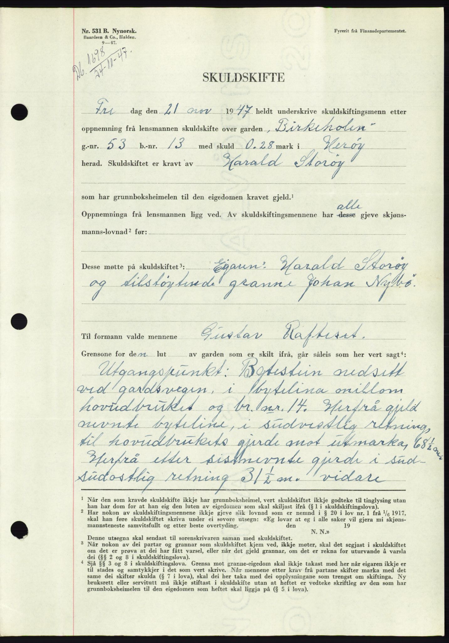 Søre Sunnmøre sorenskriveri, AV/SAT-A-4122/1/2/2C/L0081: Pantebok nr. 7A, 1947-1948, Dagboknr: 1698/1947