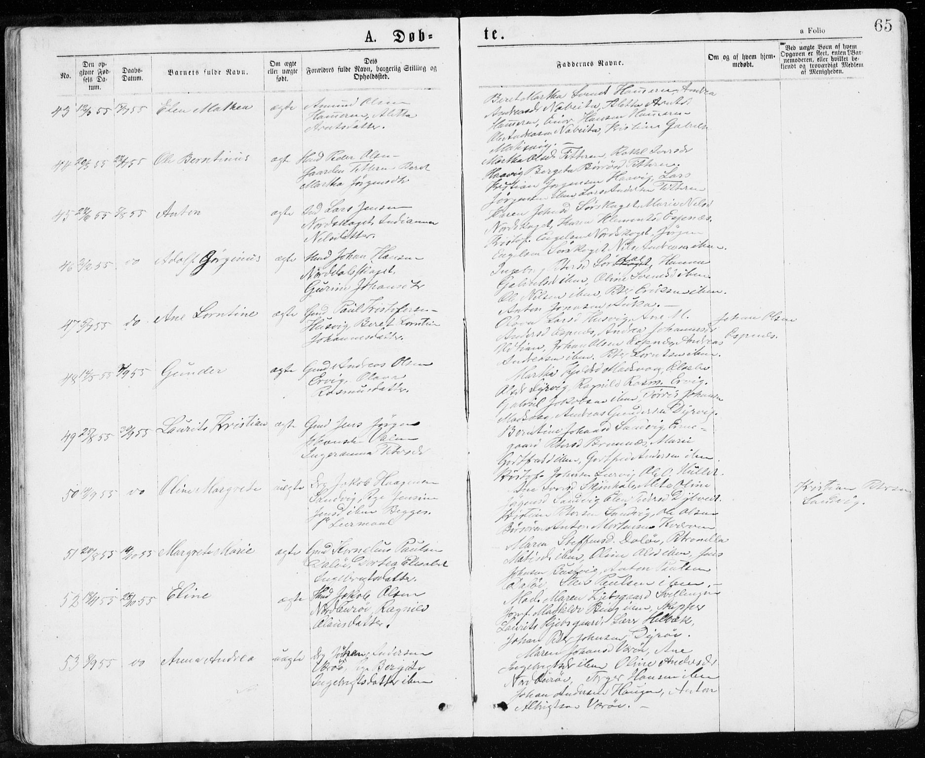 Ministerialprotokoller, klokkerbøker og fødselsregistre - Sør-Trøndelag, SAT/A-1456/640/L0576: Ministerialbok nr. 640A01, 1846-1876, s. 65