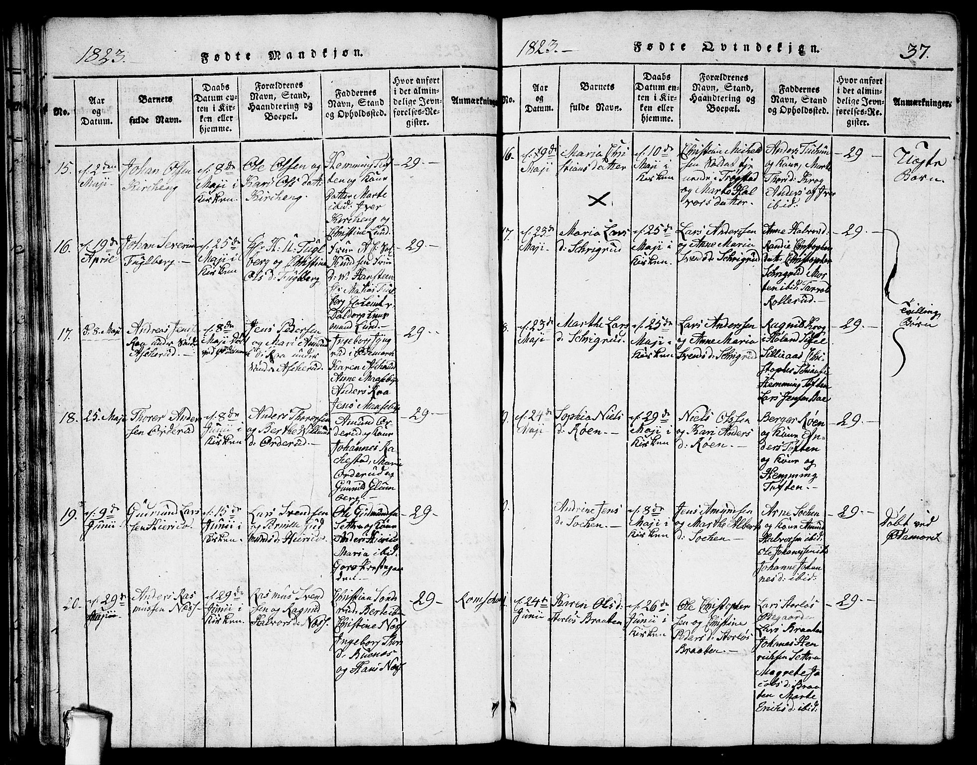 Rødenes prestekontor Kirkebøker, AV/SAO-A-2005/G/Ga/L0001: Klokkerbok nr.  I 1, 1814-1841, s. 37
