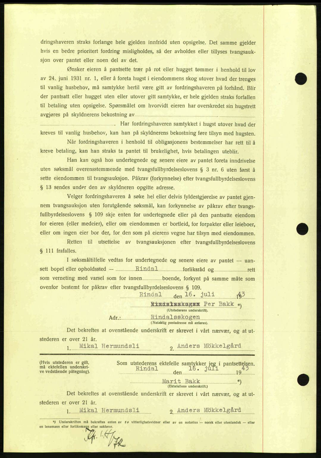 Nordmøre sorenskriveri, AV/SAT-A-4132/1/2/2Ca: Pantebok nr. B91, 1943-1944, Dagboknr: 1673/1943