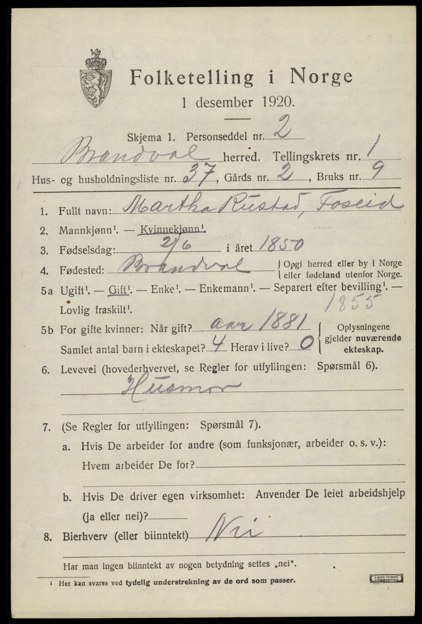SAH, Folketelling 1920 for 0422 Brandval herred, 1920, s. 1996