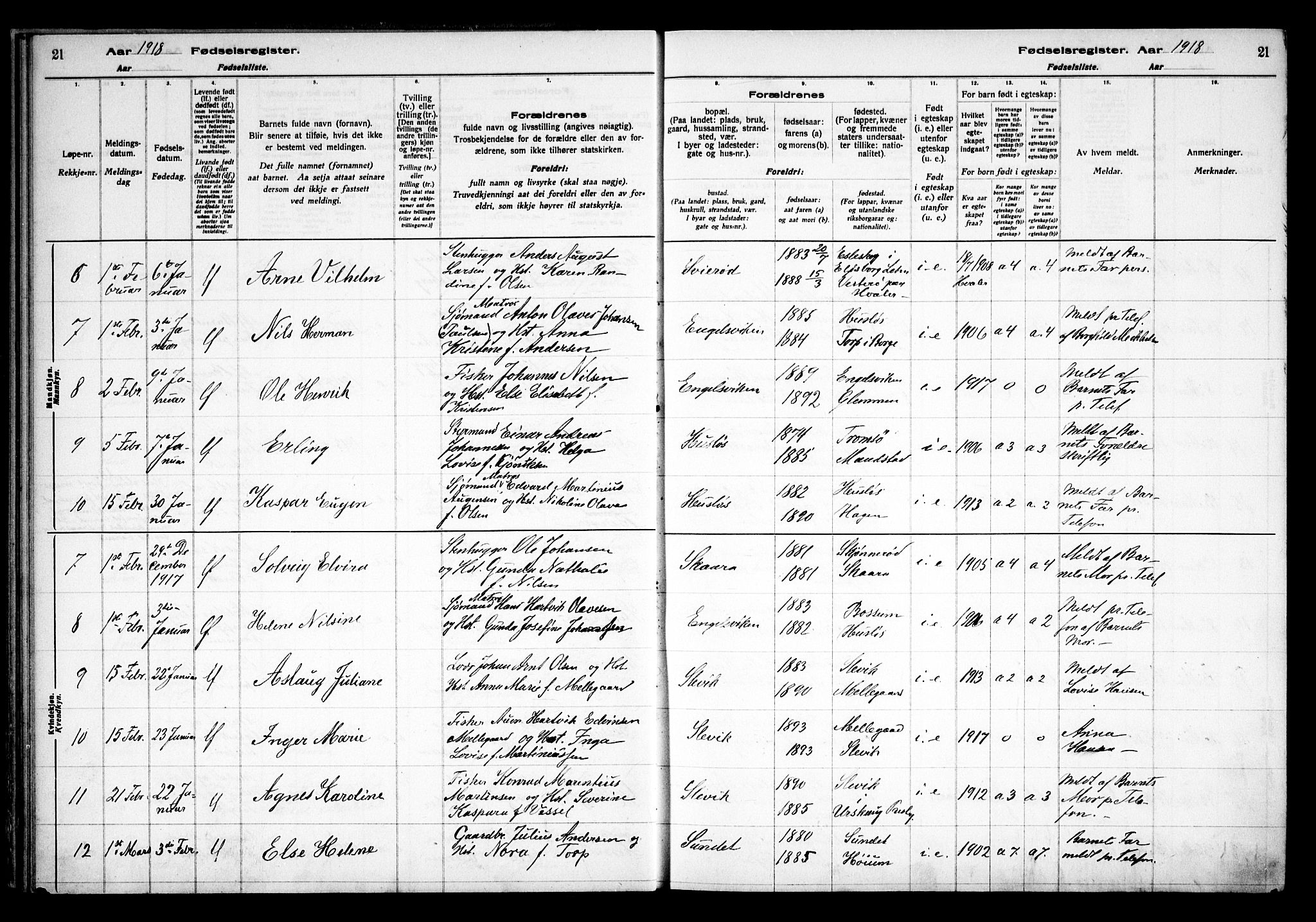 Onsøy prestekontor Kirkebøker, AV/SAO-A-10914/J/Ja/L0001: Fødselsregister nr. I 1, 1916-1937, s. 21