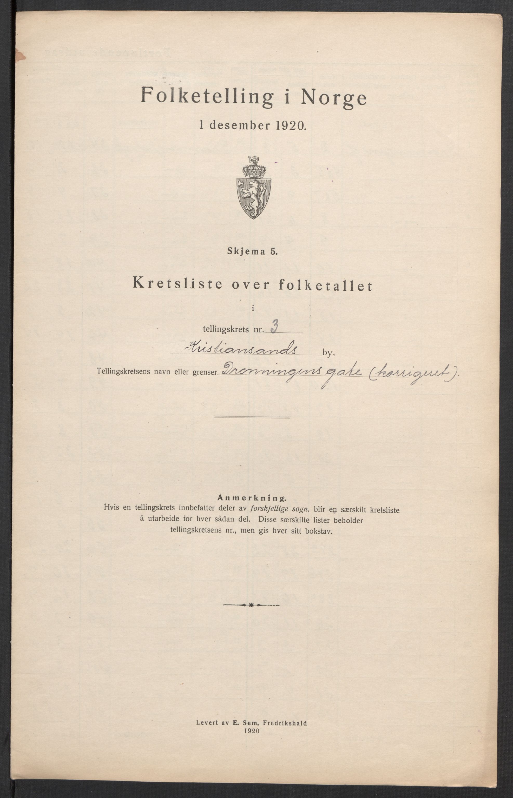 SAK, Folketelling 1920 for 1001 Kristiansand kjøpstad, 1920, s. 95