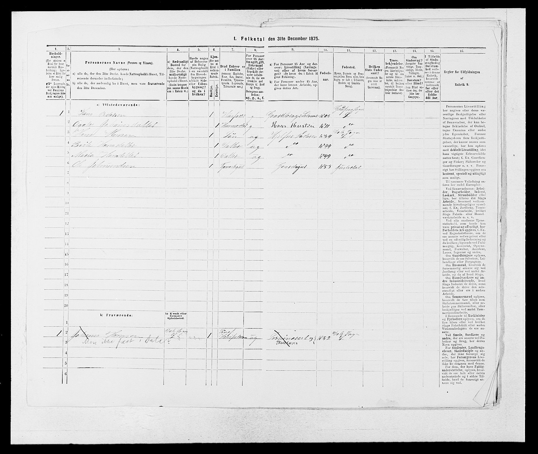 SAB, Folketelling 1875 for 1426P Luster prestegjeld, 1875, s. 1414