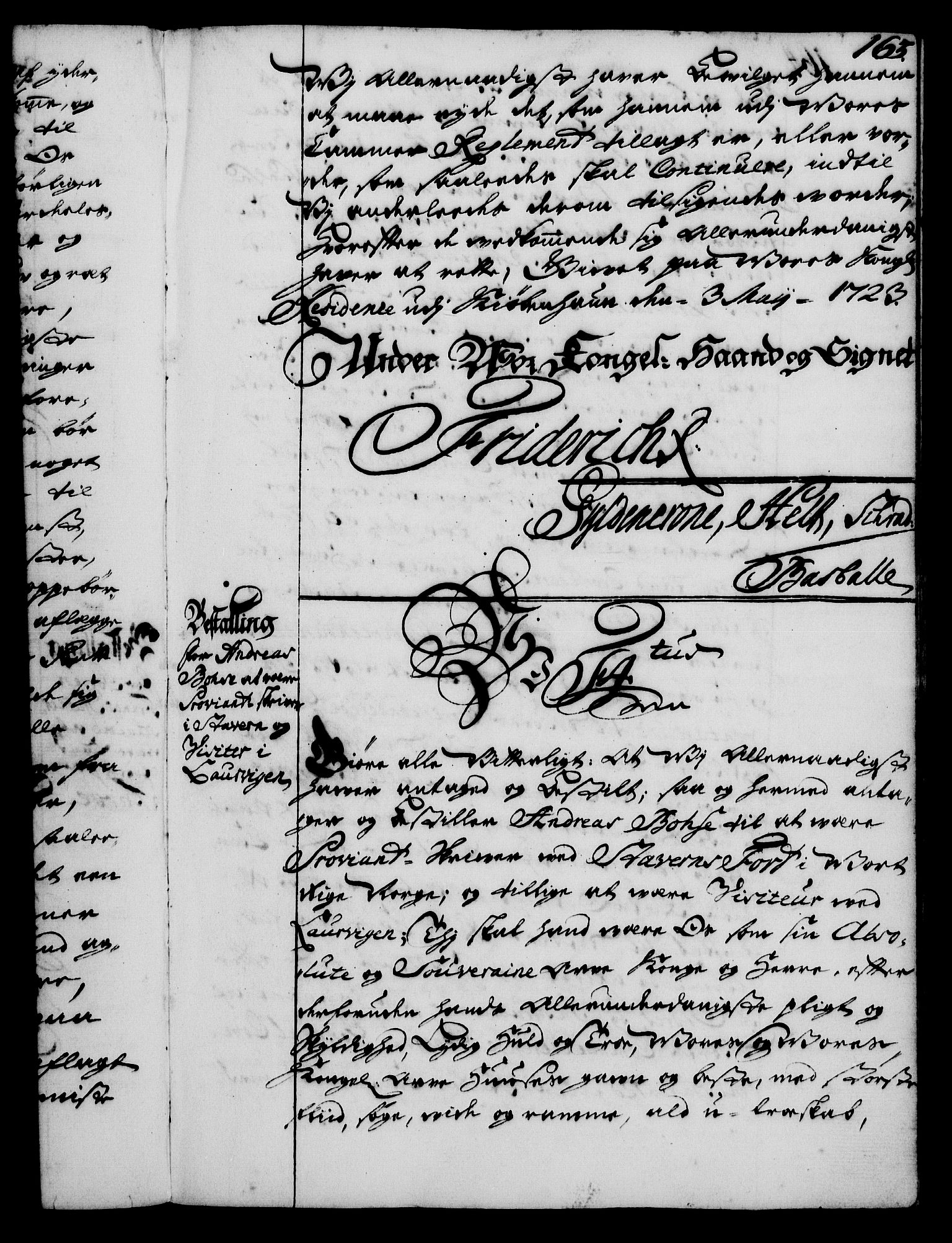 Rentekammeret, Kammerkanselliet, RA/EA-3111/G/Gg/Gge/L0001: Norsk bestallingsprotokoll med register (merket RK 53.25), 1720-1730, s. 163