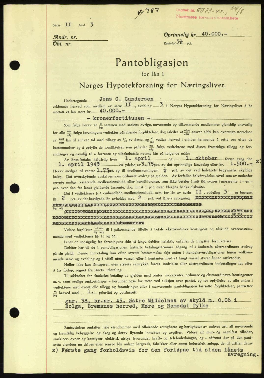 Nordmøre sorenskriveri, AV/SAT-A-4132/1/2/2Ca: Pantebok nr. B89, 1942-1942, Dagboknr: 2338/1942