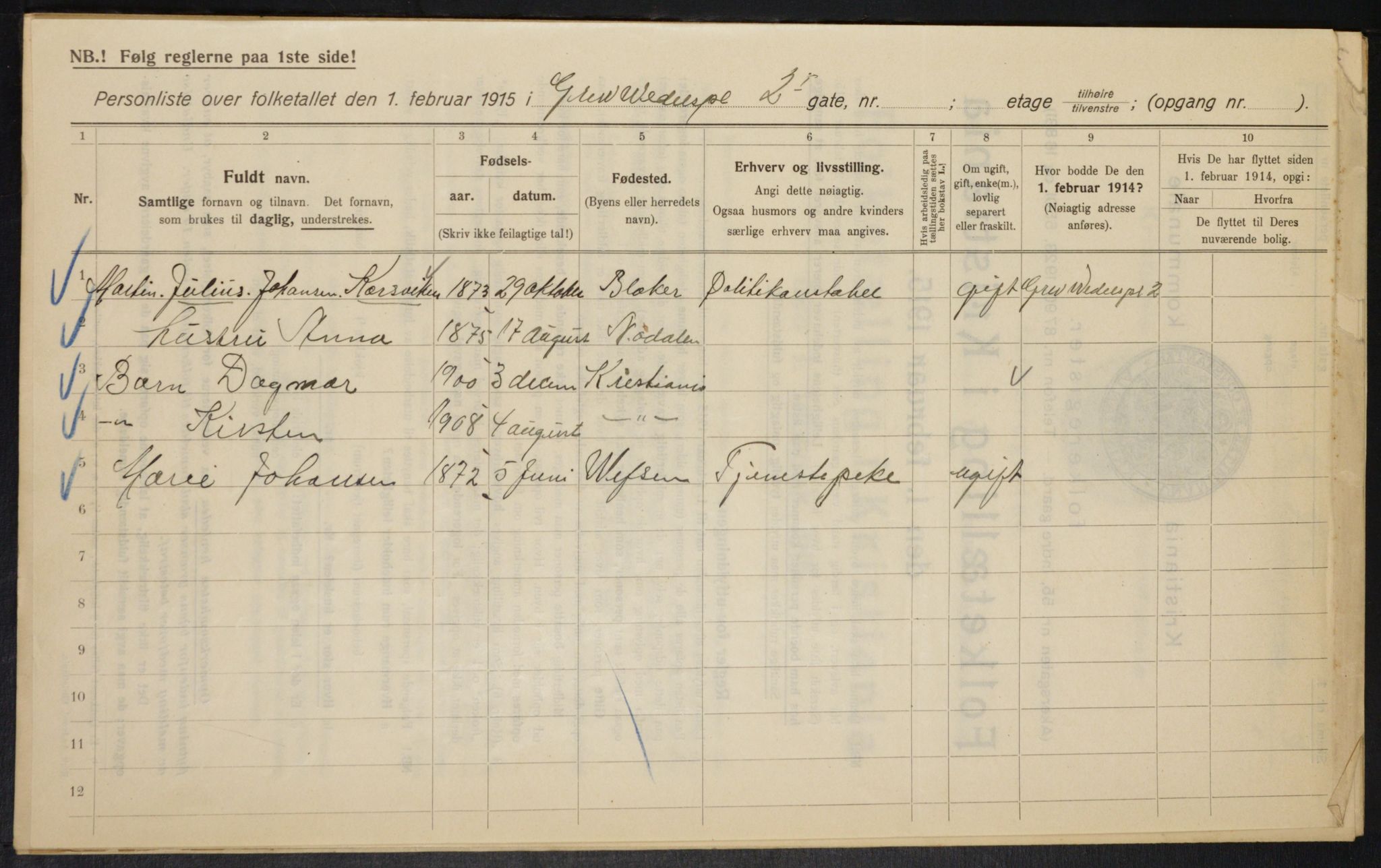 OBA, Kommunal folketelling 1.2.1915 for Kristiania, 1915, s. 29506