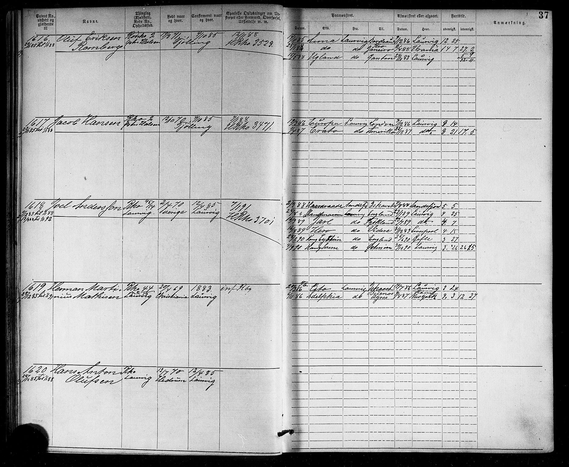 Larvik innrulleringskontor, AV/SAKO-A-787/F/Fb/L0001: Annotasjonsrulle, 1876-1904, s. 37
