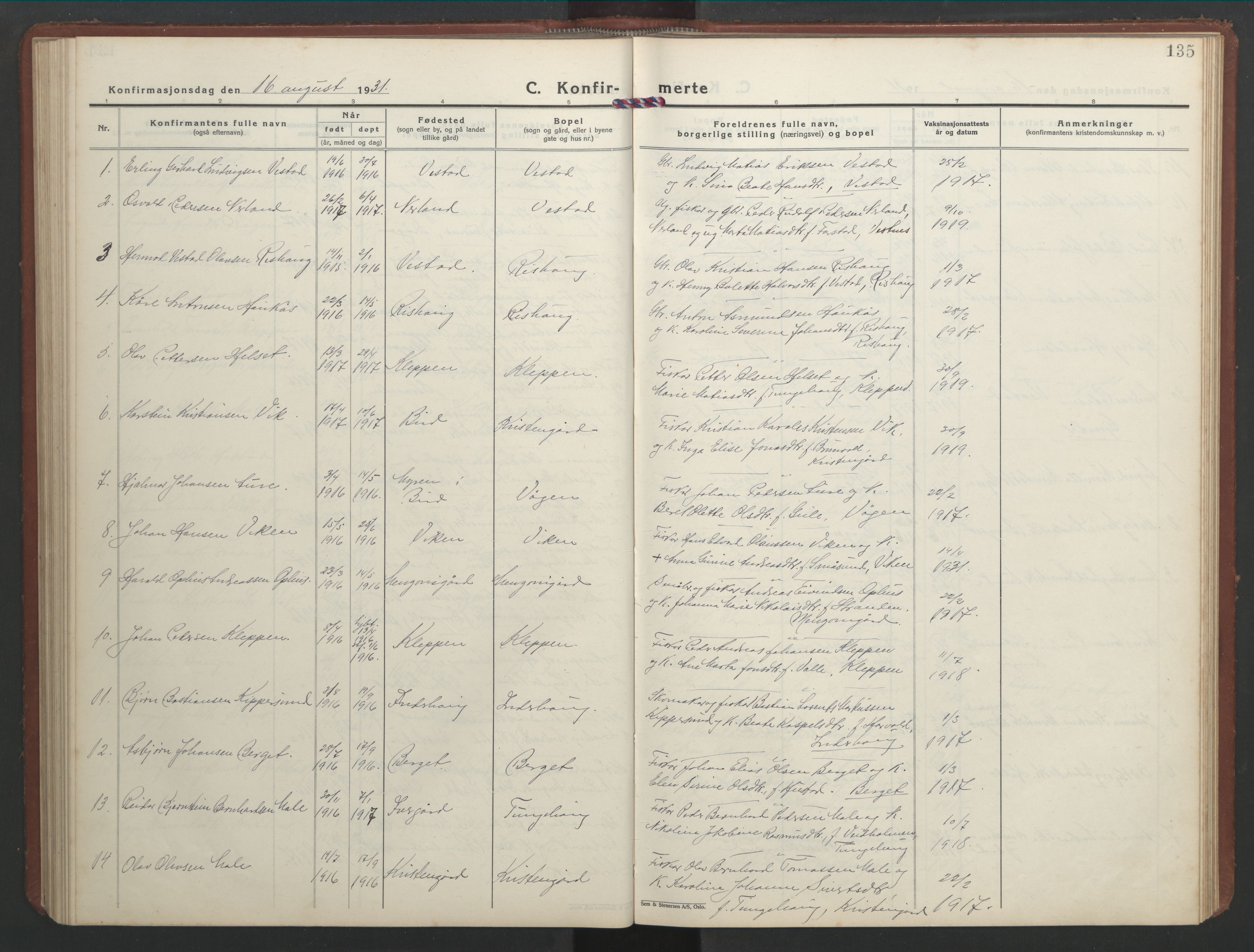 Ministerialprotokoller, klokkerbøker og fødselsregistre - Møre og Romsdal, AV/SAT-A-1454/566/L0775: Klokkerbok nr. 566C04, 1930-1946, s. 135