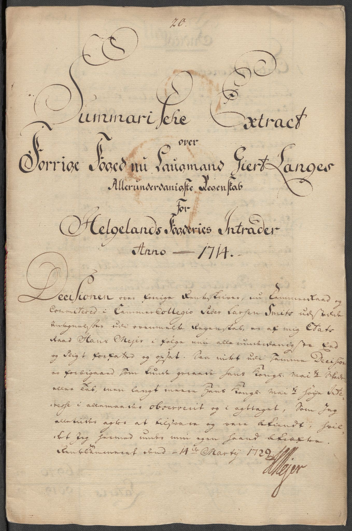 Rentekammeret inntil 1814, Reviderte regnskaper, Fogderegnskap, RA/EA-4092/R65/L4513: Fogderegnskap Helgeland, 1714-1715, s. 14