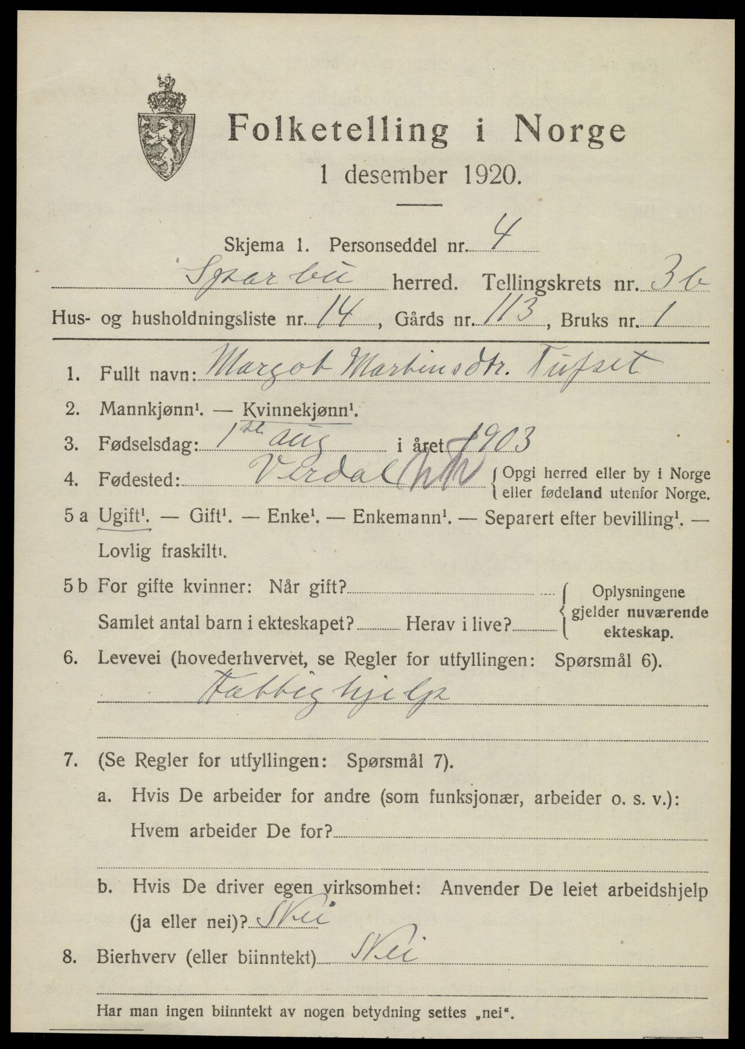 SAT, Folketelling 1920 for 1731 Sparbu herred, 1920, s. 4965