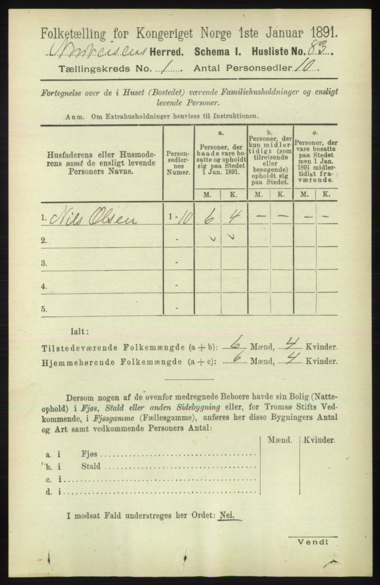 RA, Folketelling 1891 for 1942 Nordreisa herred, 1891, s. 96