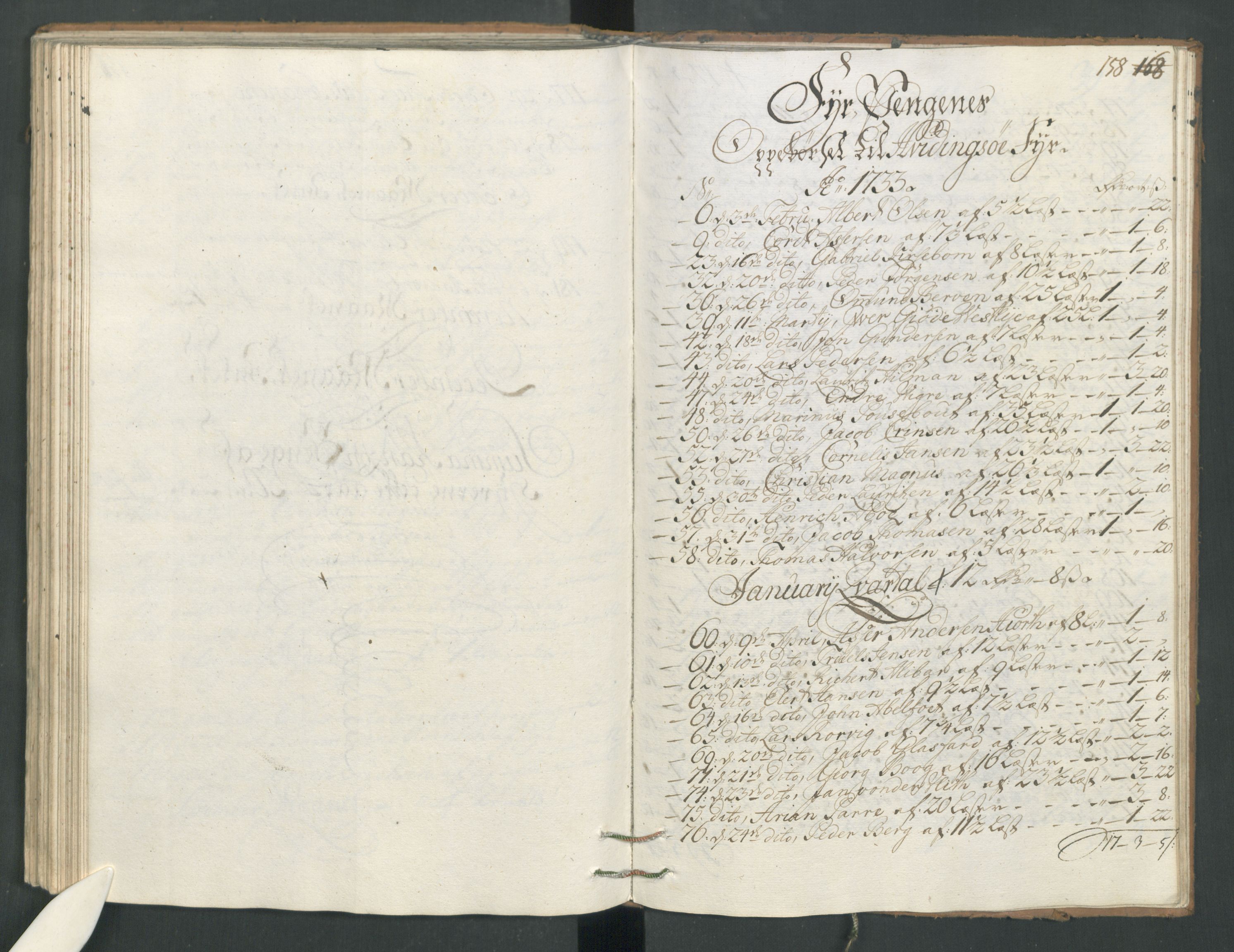 Generaltollkammeret, tollregnskaper, AV/RA-EA-5490/R22/L0012/0001: Tollregnskaper Stavanger / Hovedtollbok, 1733, s. 153b-154a