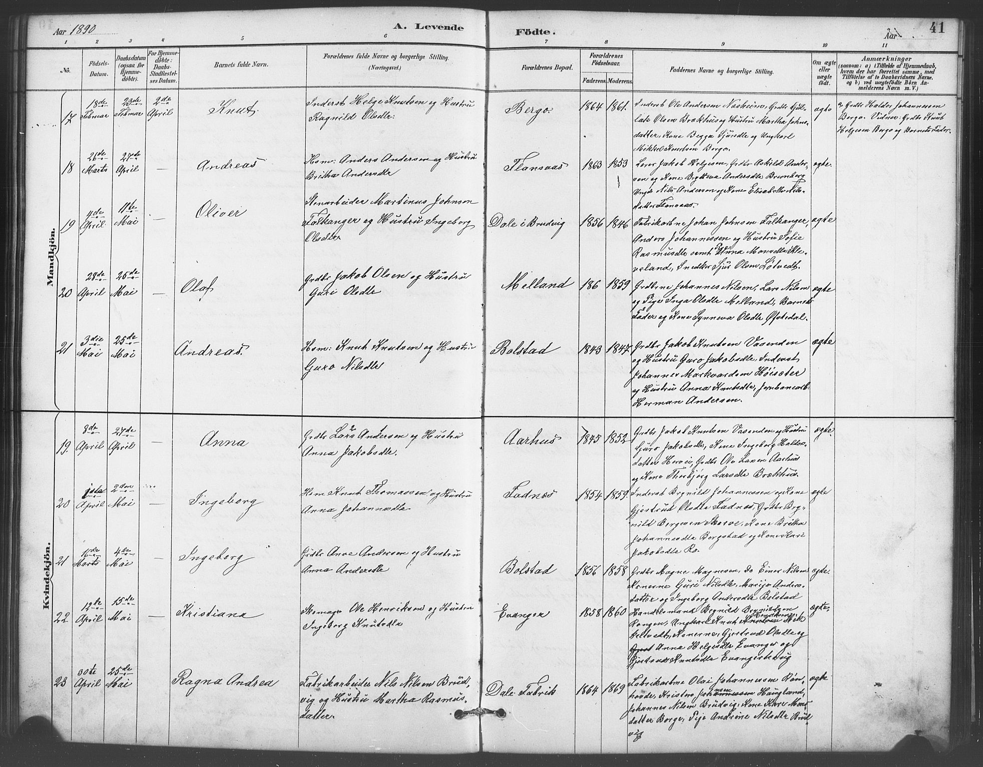 Evanger sokneprestembete, AV/SAB-A-99924: Klokkerbok nr. A 4, 1887-1897, s. 41