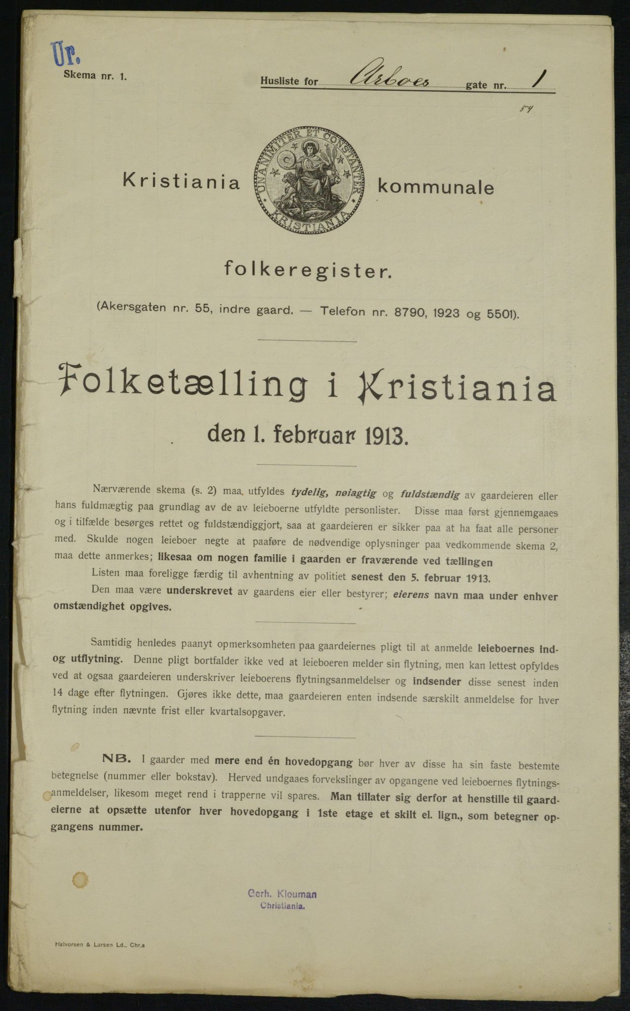 OBA, Kommunal folketelling 1.2.1913 for Kristiania, 1913, s. 1616