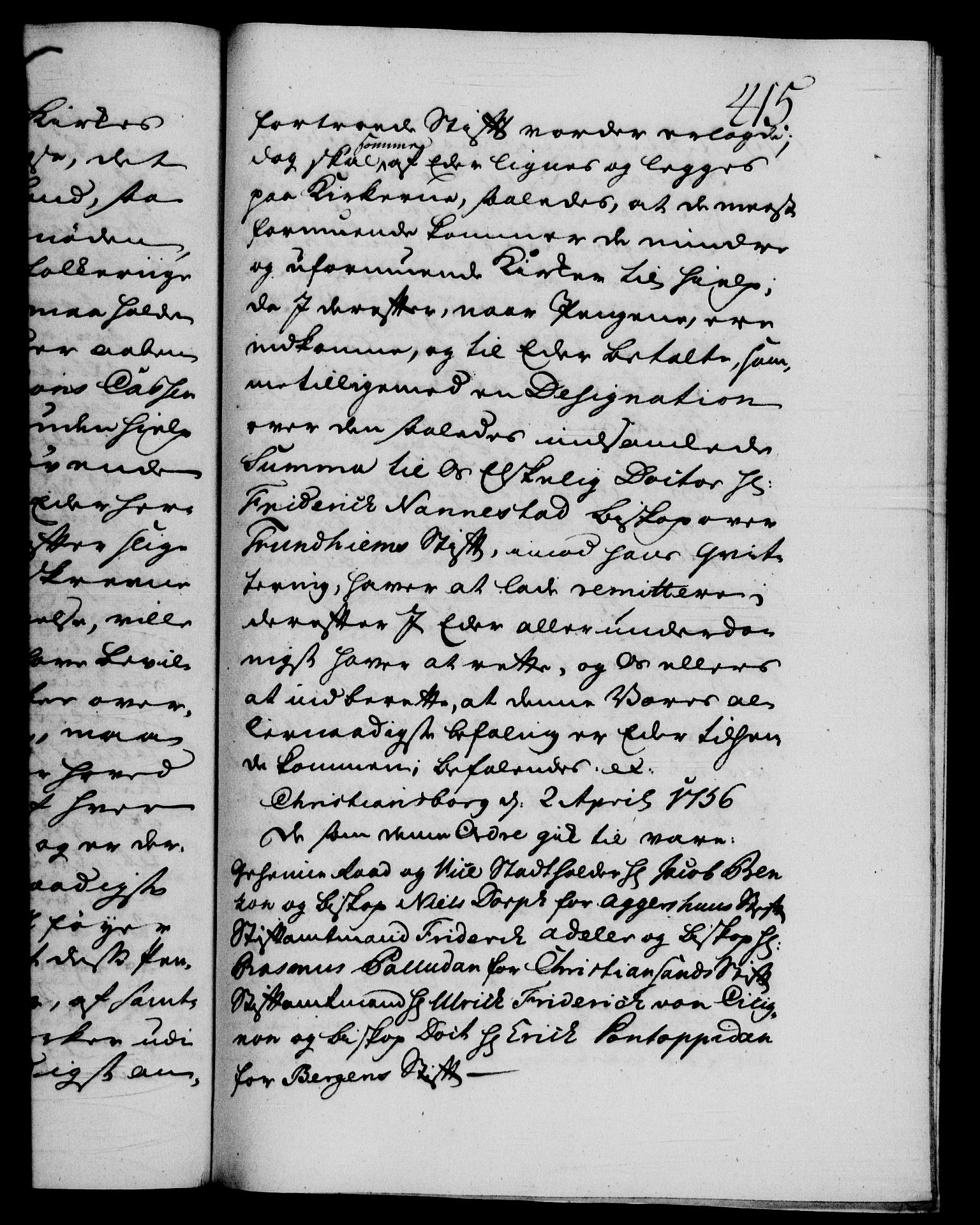 Danske Kanselli 1572-1799, AV/RA-EA-3023/F/Fc/Fca/Fcab/L0035: Norske tegnelser, 1755-1756, s. 415a